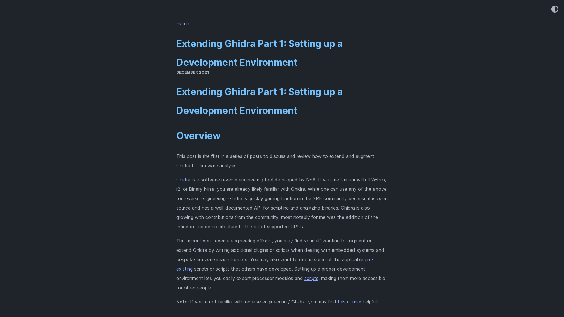 Extending Ghidra Part 1: Setting up a Development Environment