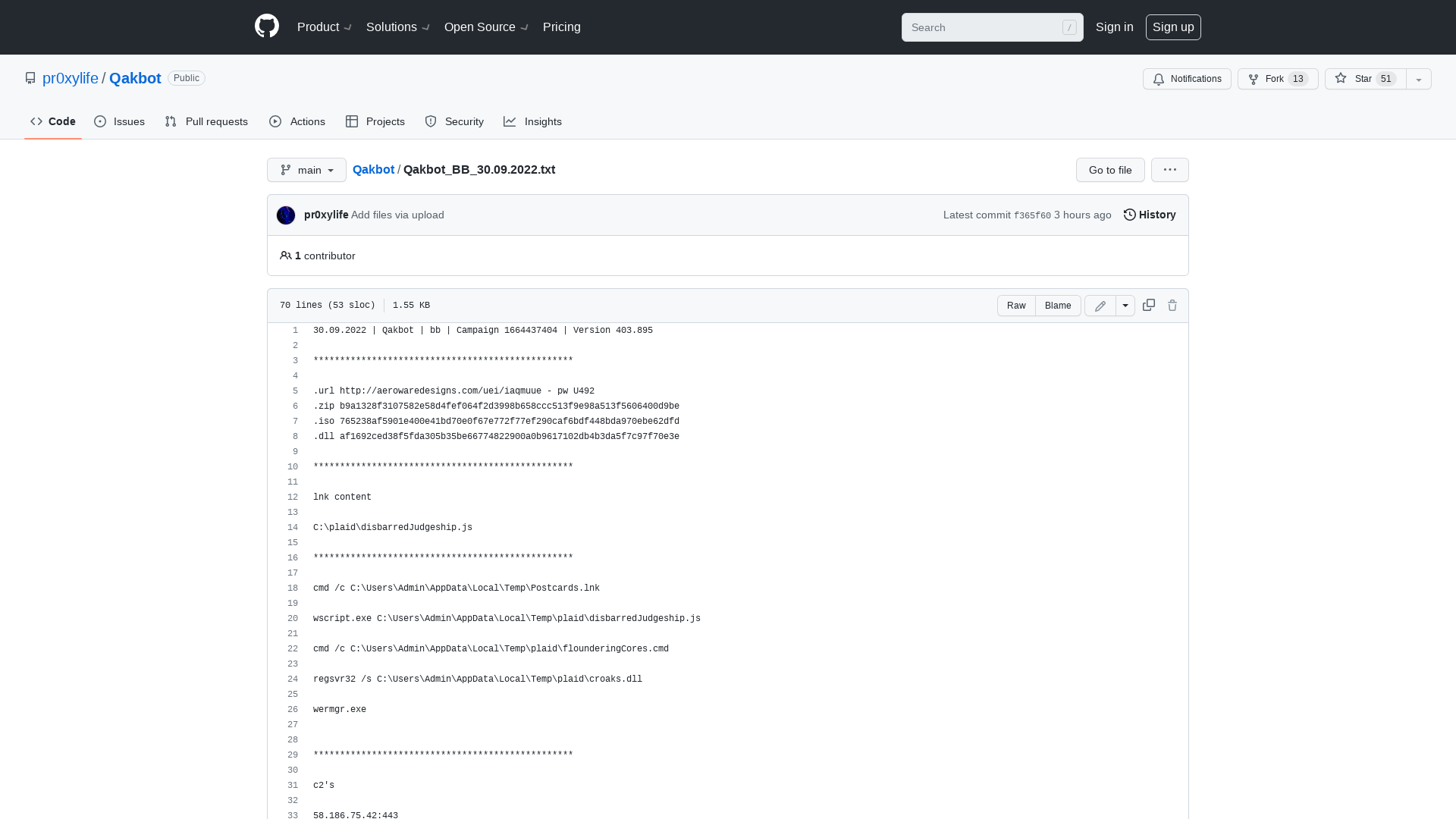 Qakbot/Qakbot_BB_30.09.2022.txt at main · pr0xylife/Qakbot · GitHub