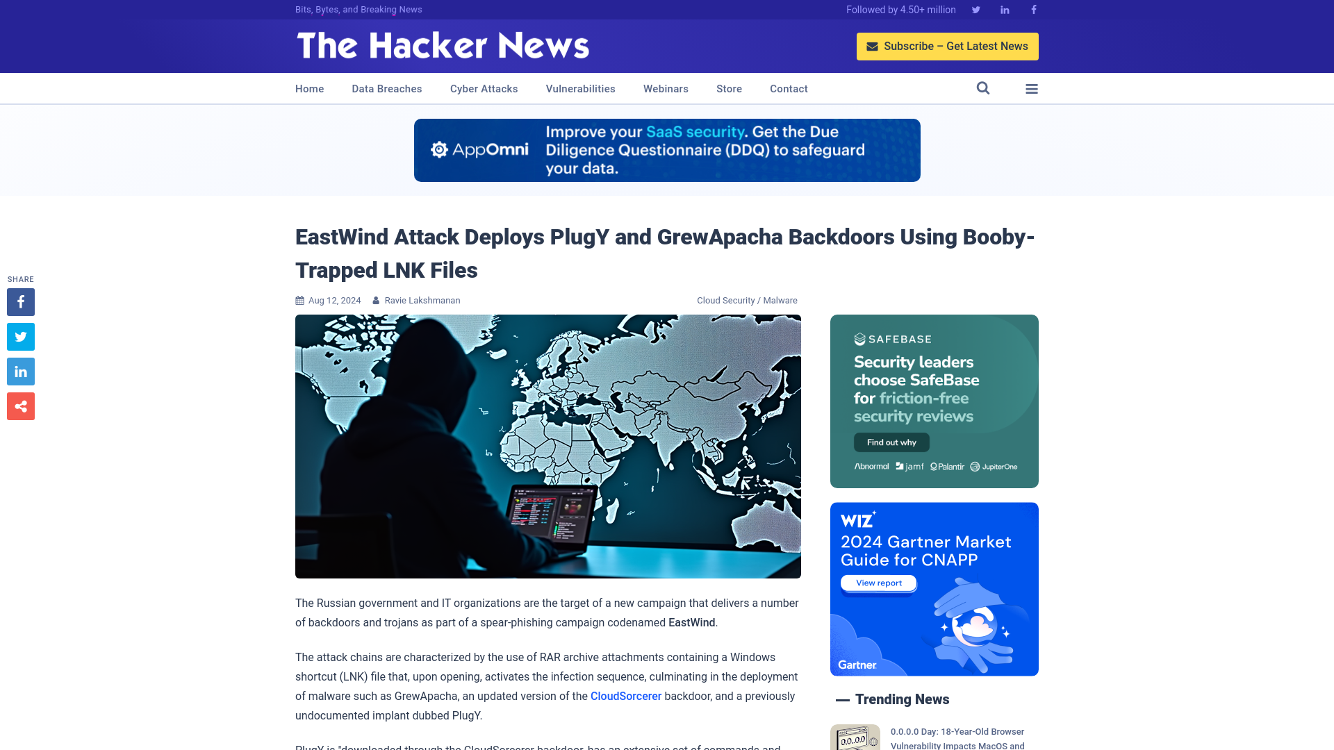 EastWind Attack Deploys PlugY and GrewApacha Backdoors Using Booby-Trapped LNK Files