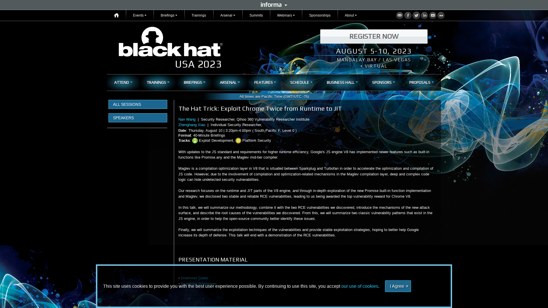 The Hat Trick: Exploit Chrome Twice from Runtime to JIT - Black Hat USA 2023 | Briefings Schedule