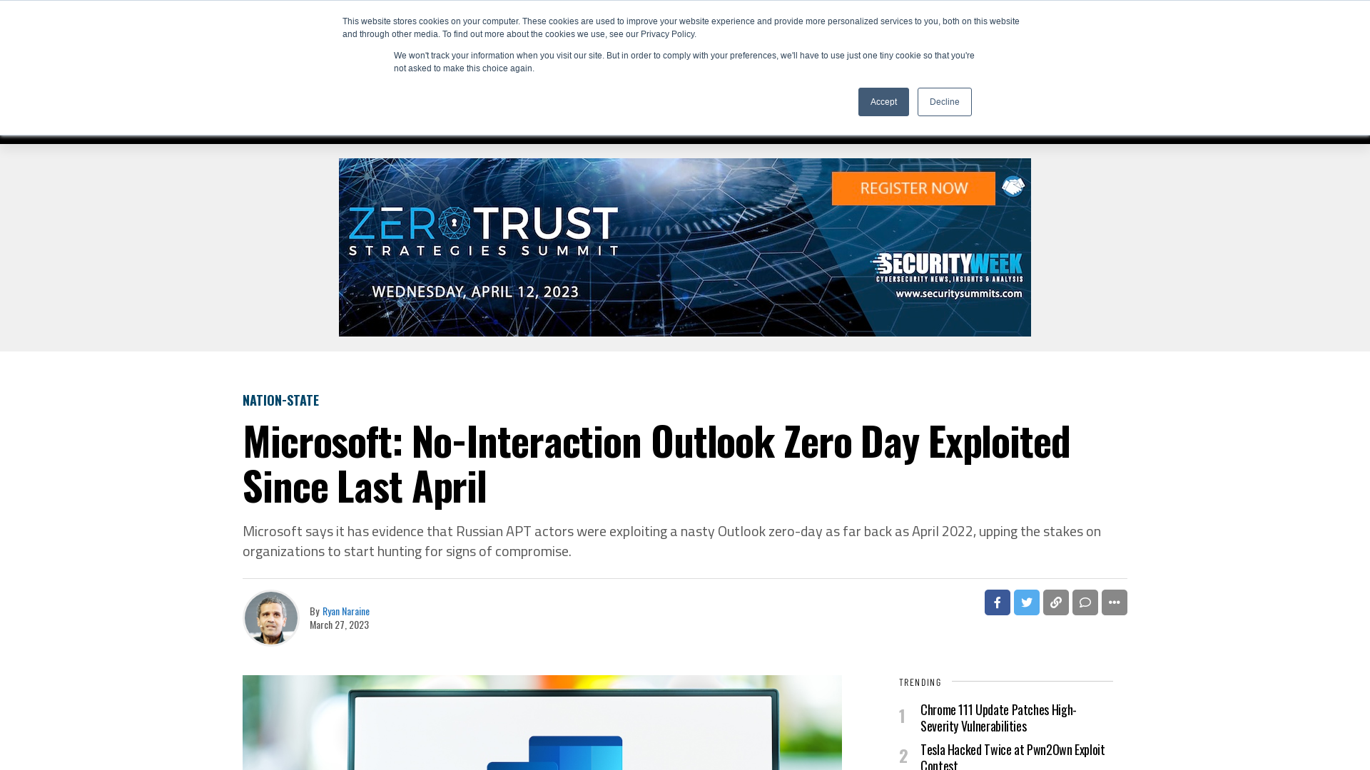 Microsoft: No-Interaction Outlook Zero Day Exploited Since Last April - SecurityWeek