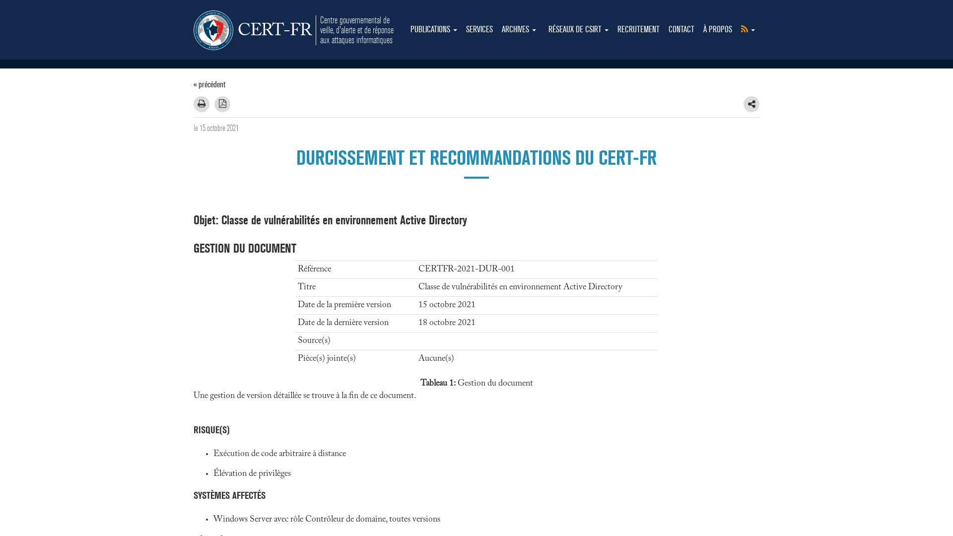 Classe de vulnérabilités en environnement Active Directory – CERT-FR
