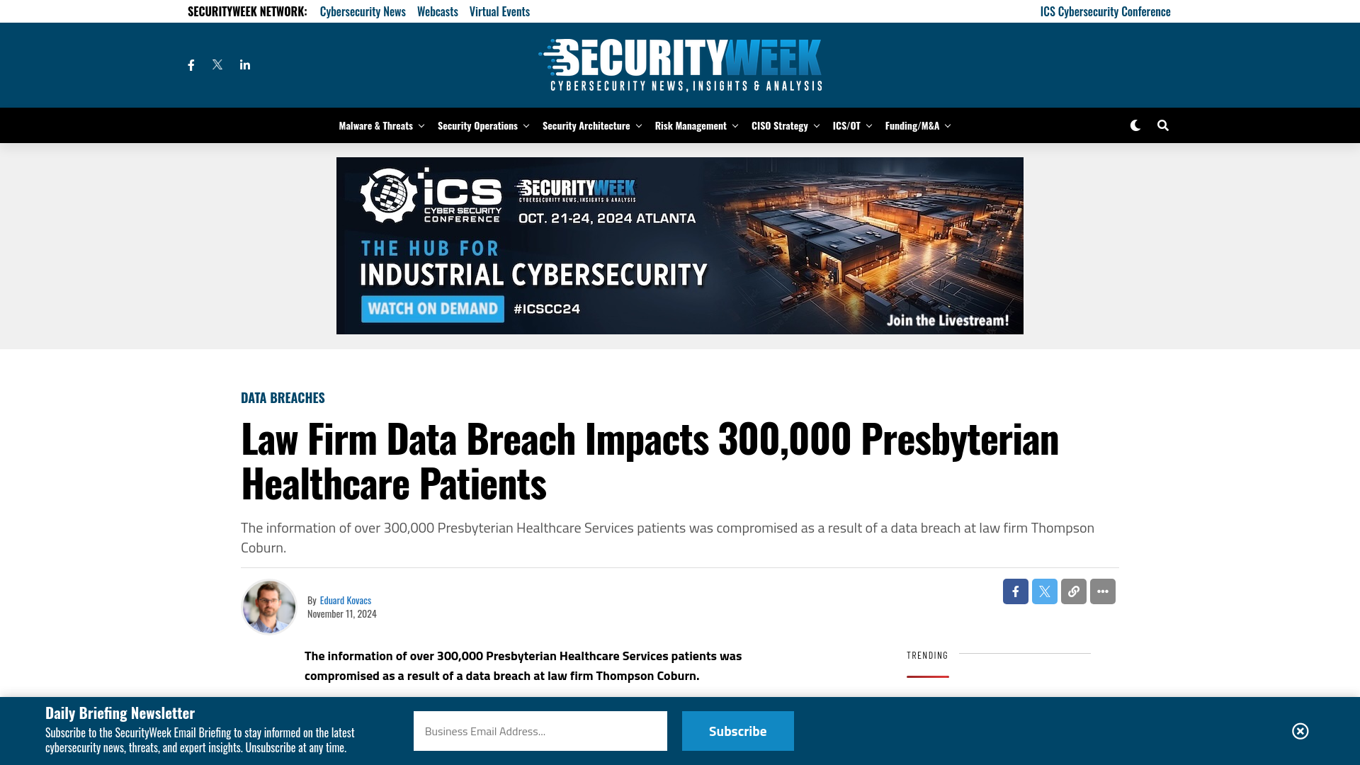 Law Firm Data Breach Impacts 300,000 Presbyterian Healthcare Patients - SecurityWeek