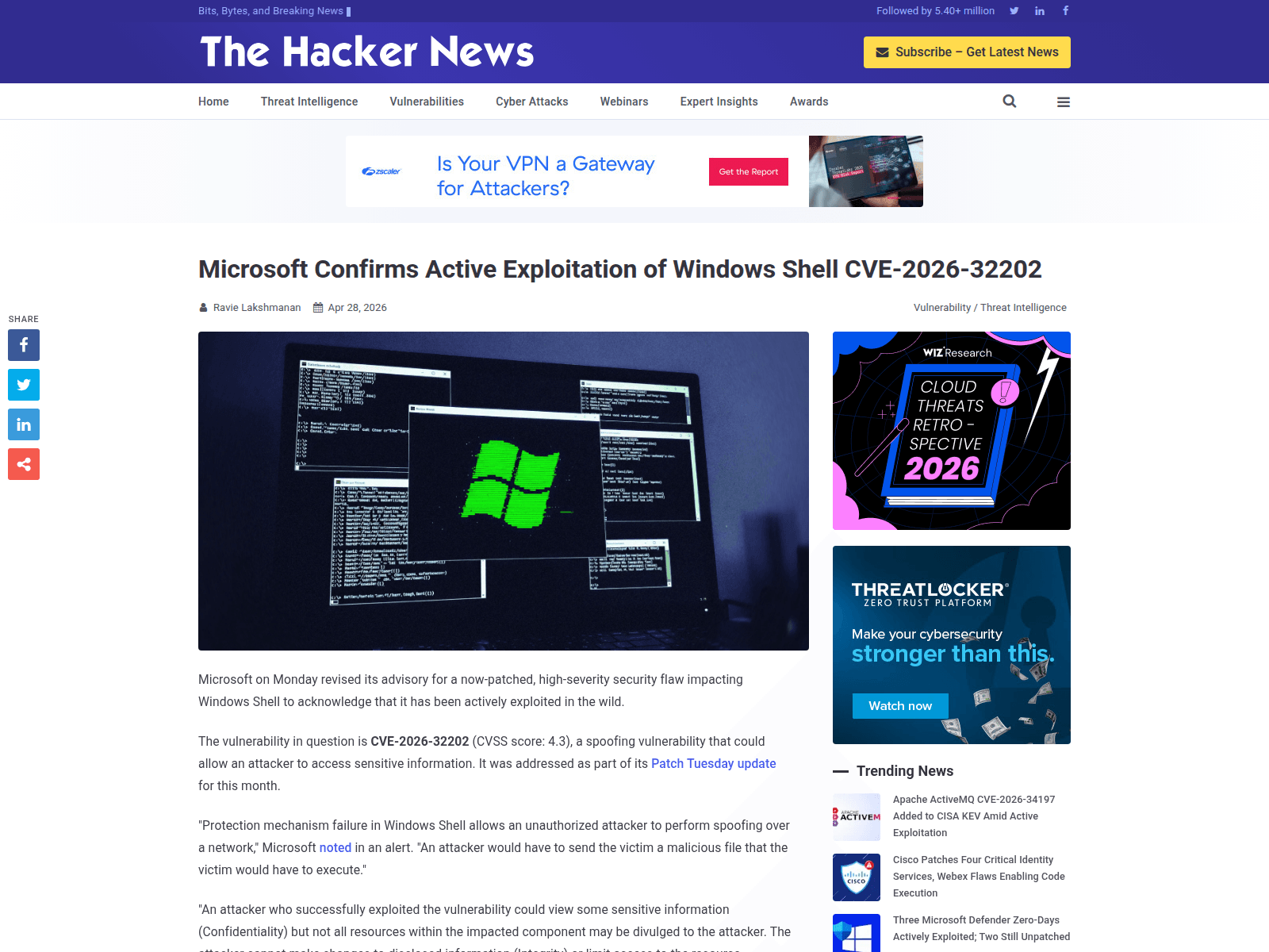 Microsoft Confirms Active Exploitation of Windows Shell CVE-2026-32202