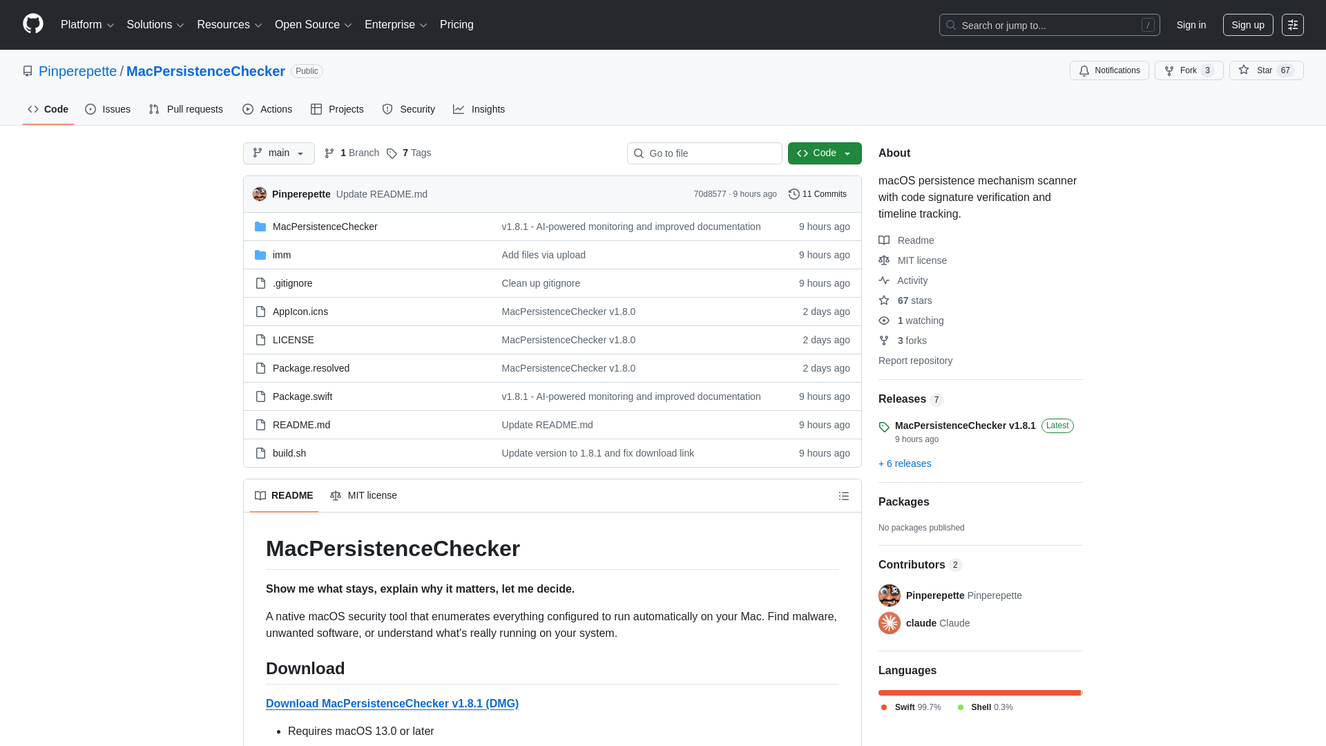 GitHub - Pinperepette/MacPersistenceChecker: macOS persistence mechanism scanner with code signature verification and timeline tracking.