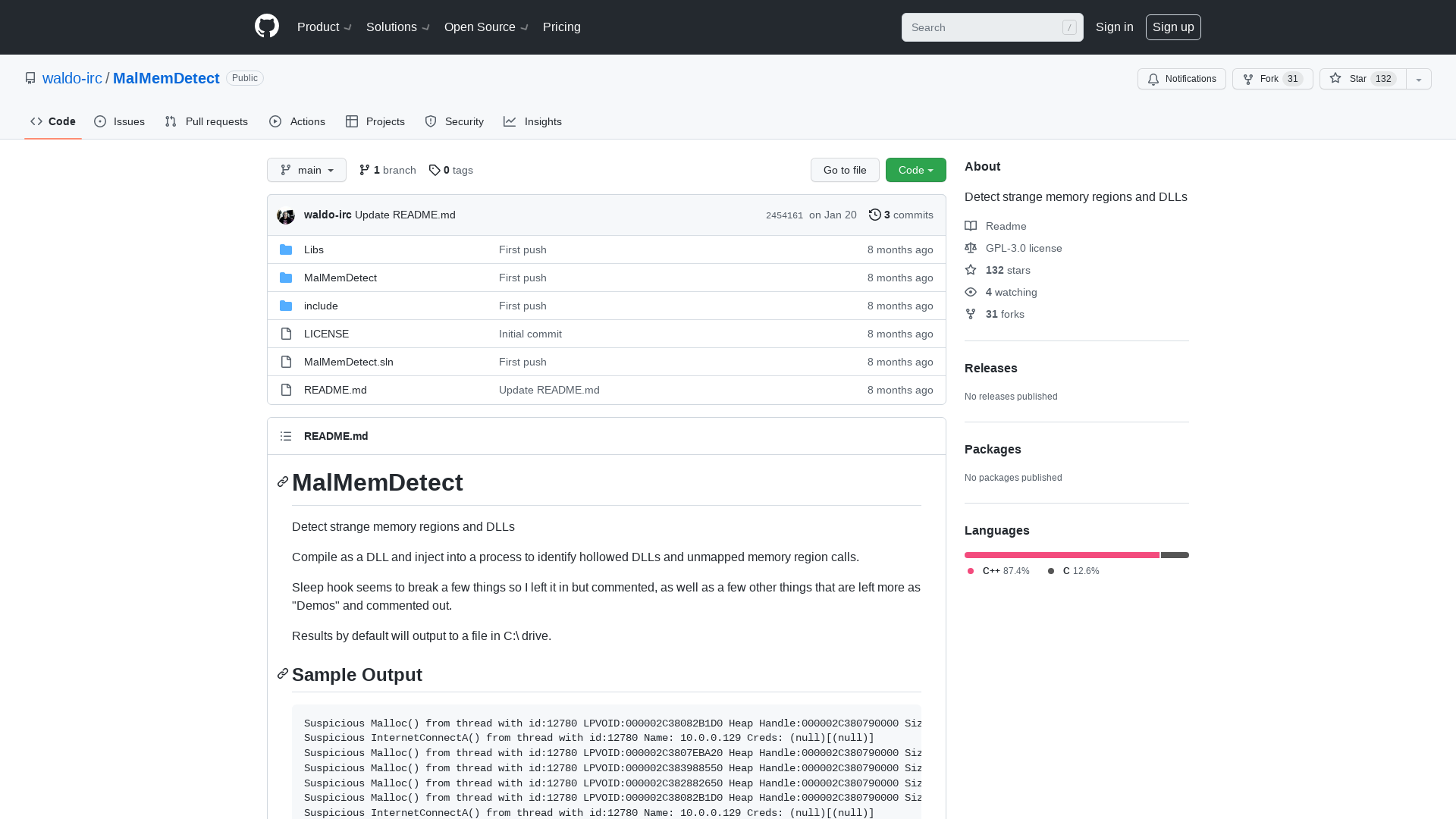 GitHub - waldo-irc/MalMemDetect: Detect strange memory regions and DLLs