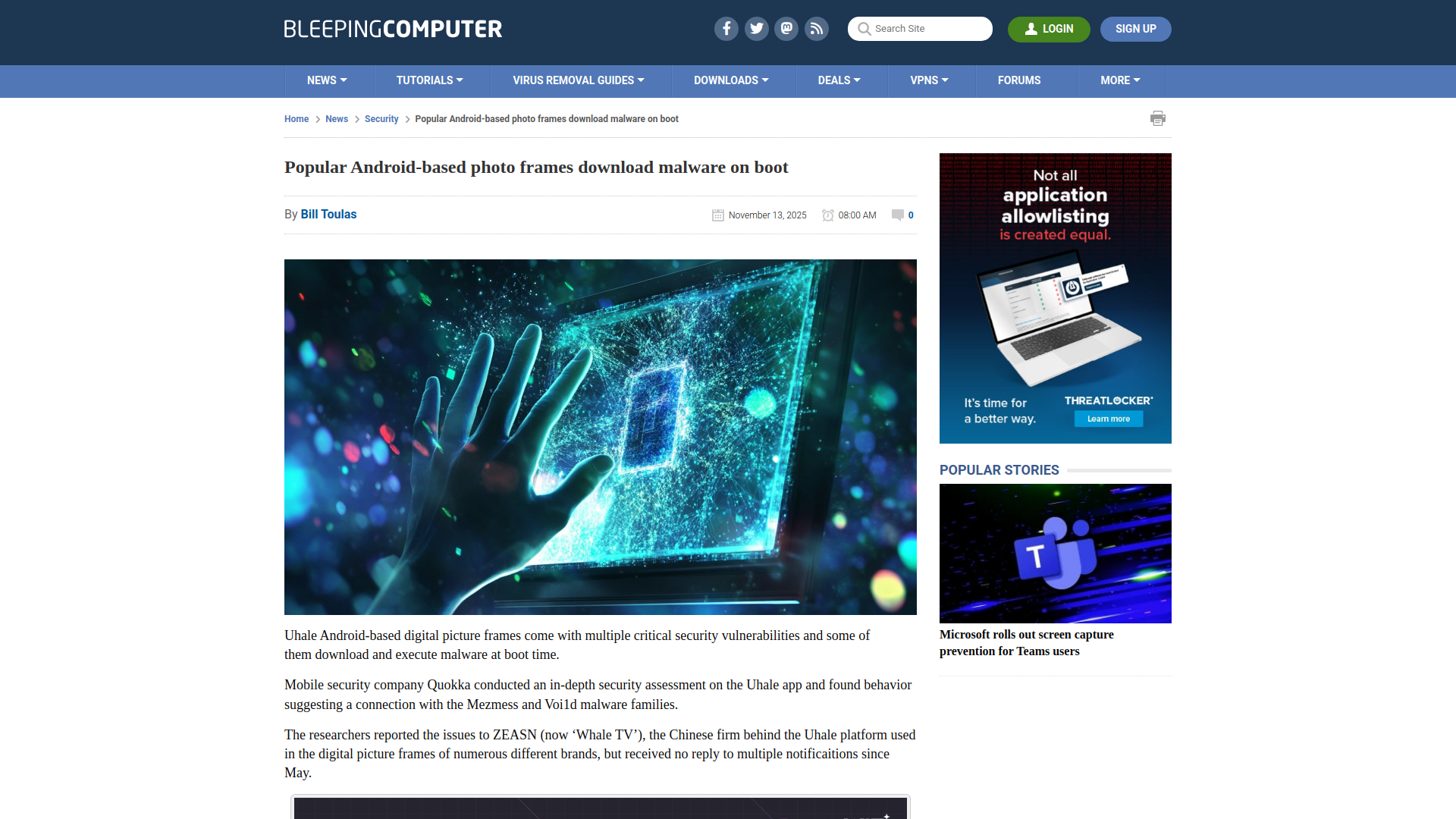 Popular Android-based photo frames download malware on boot