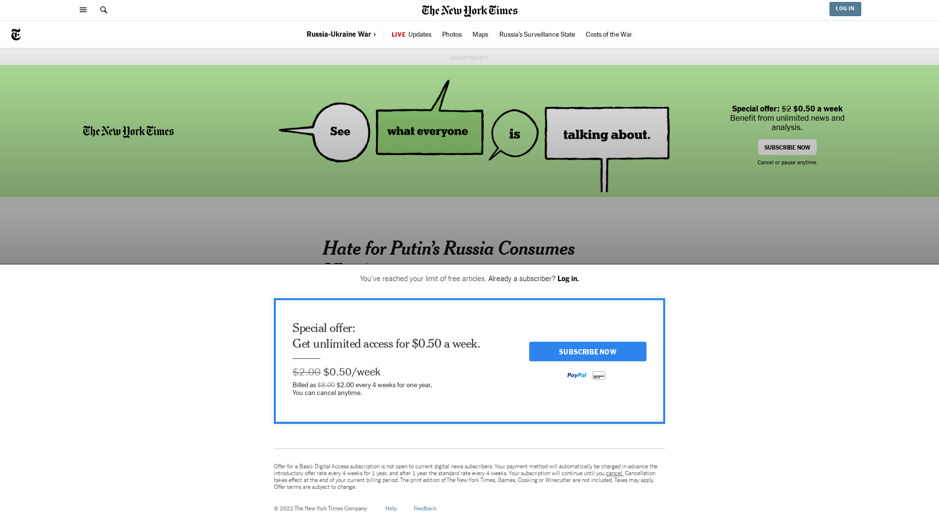 Hate for Putin’s Russia Consumes Ukraine - The New York Times