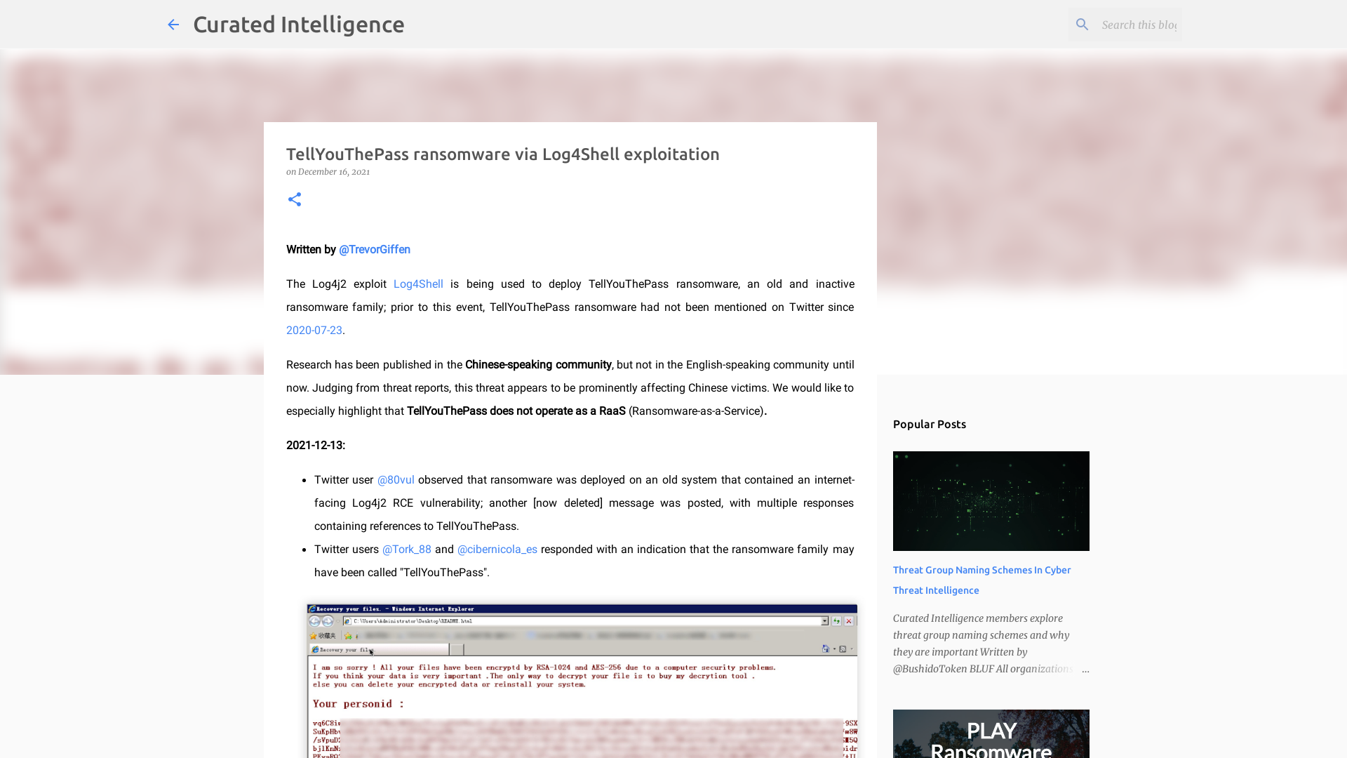 TellYouThePass ransomware via Log4Shell exploitation