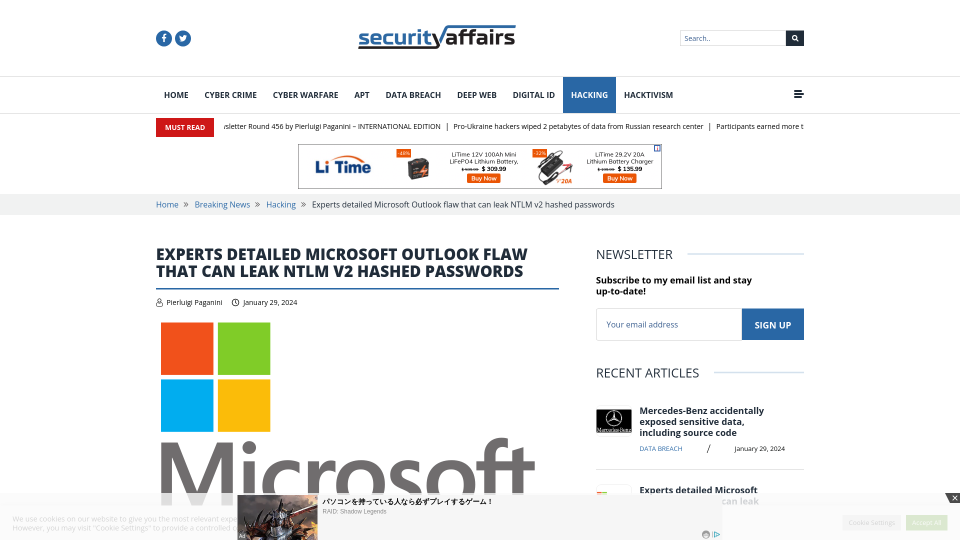 Experts detailed Microsoft Outlook flaw that can leak NTLM v2 hashed passwords