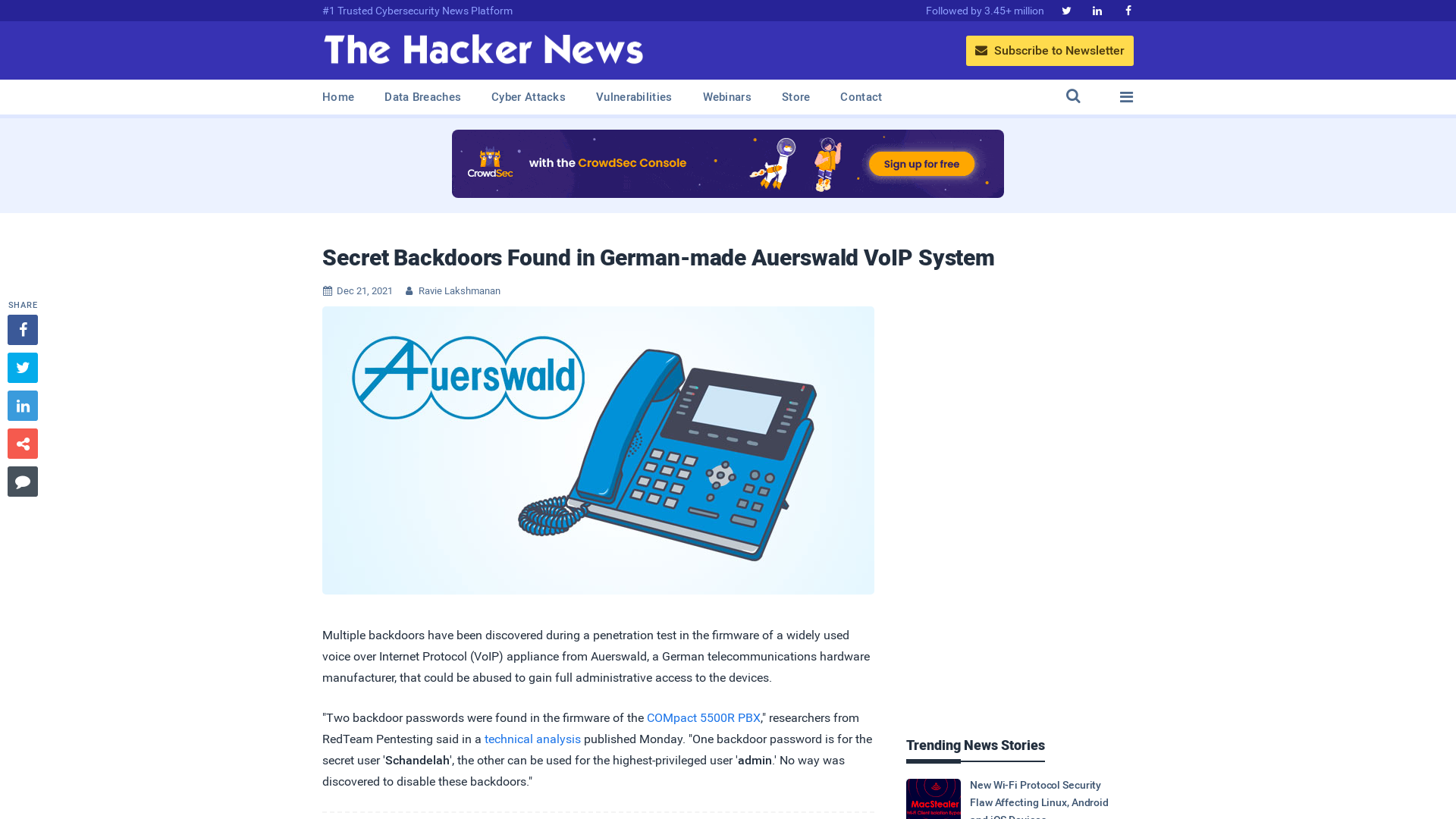 Secret Backdoors Found in German-made Auerswald VoIP System
