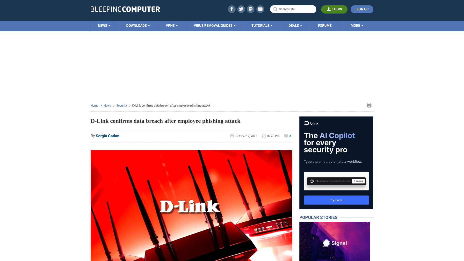 D-Link confirms data breach after employee phishing attack