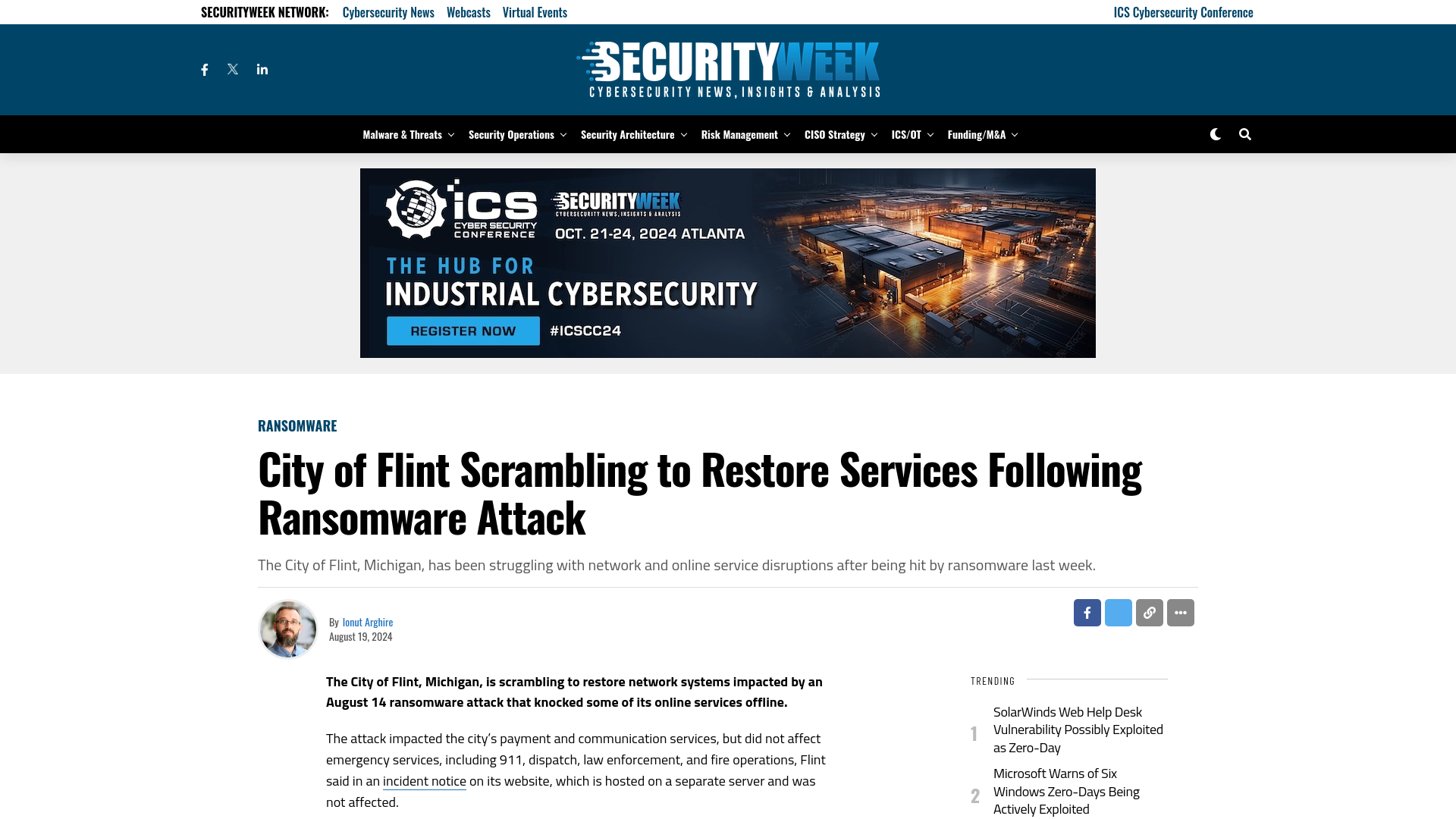 City of Flint Scrambling to Restore Services Following Ransomware Attack - SecurityWeek