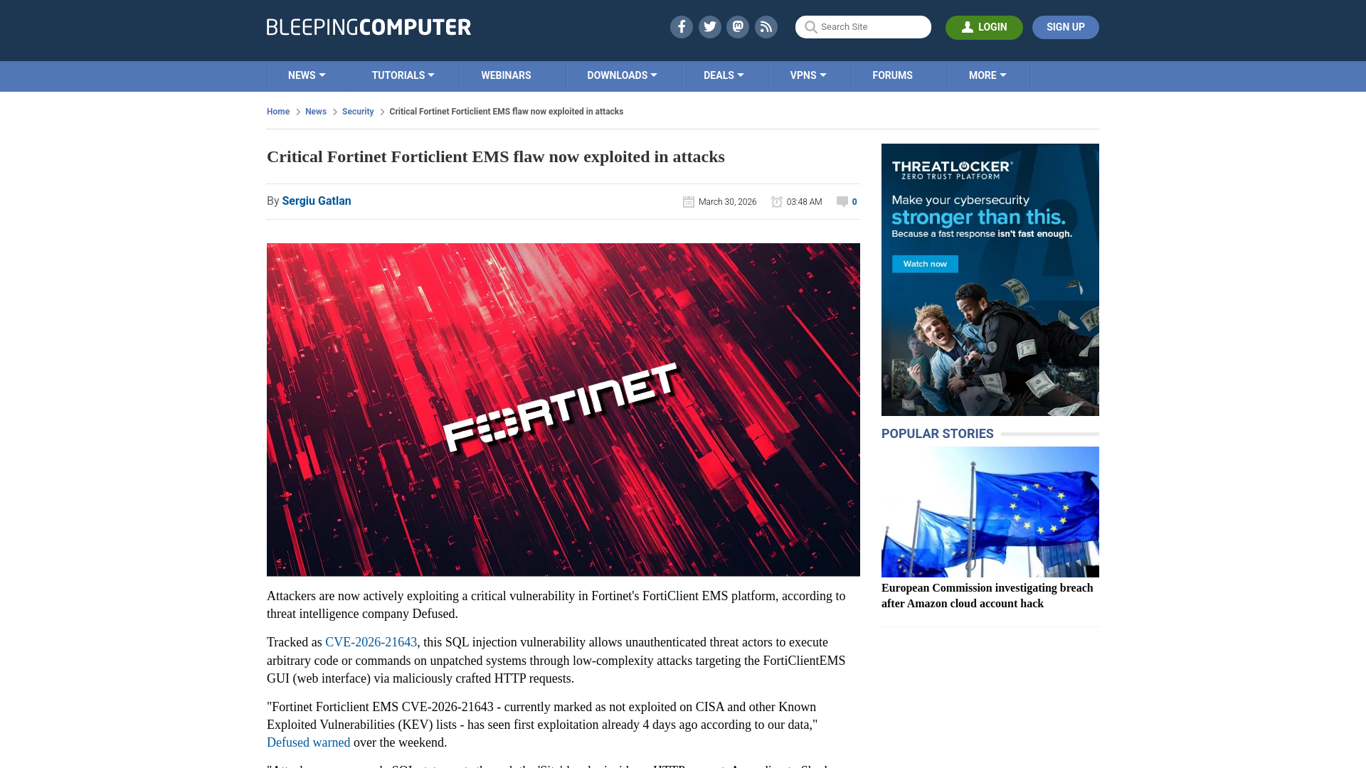 Critical Fortinet Forticlient EMS flaw now exploited in attacks
