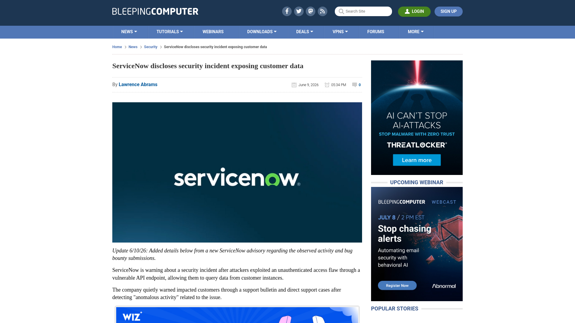 ServiceNow discloses security incident exposing customer data