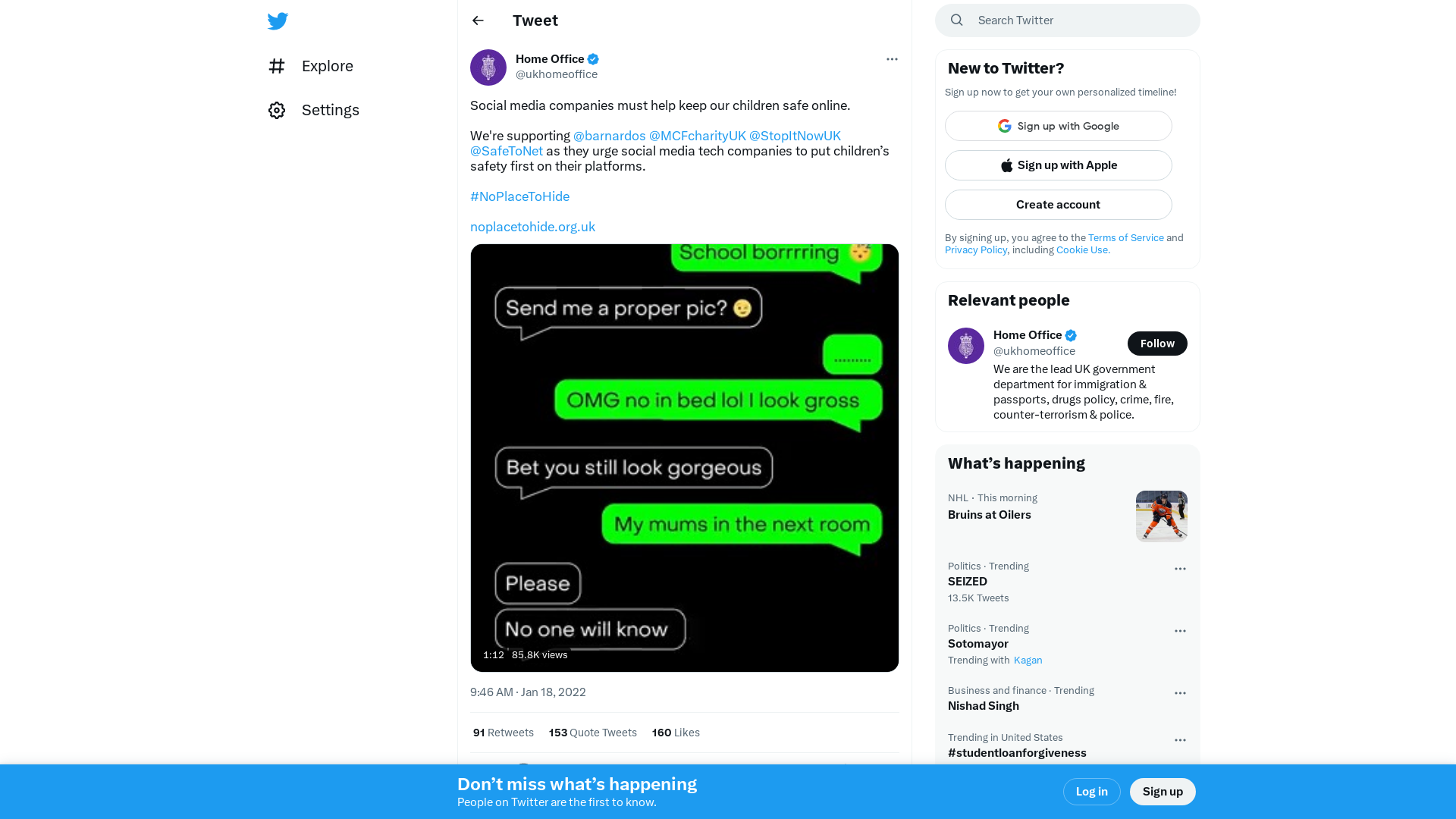 Home Office on Twitter: "Social media companies must help keep our children safe online. We're supporting @barnardos @MCFcharityUK @StopItNowUK @SafeToNet as they urge social media tech companies to put children’s safety first on their platforms. #NoPlaceToHide https://t.co/MBtQhGjrES https://t.co/tdzh0kido8" / Twitter