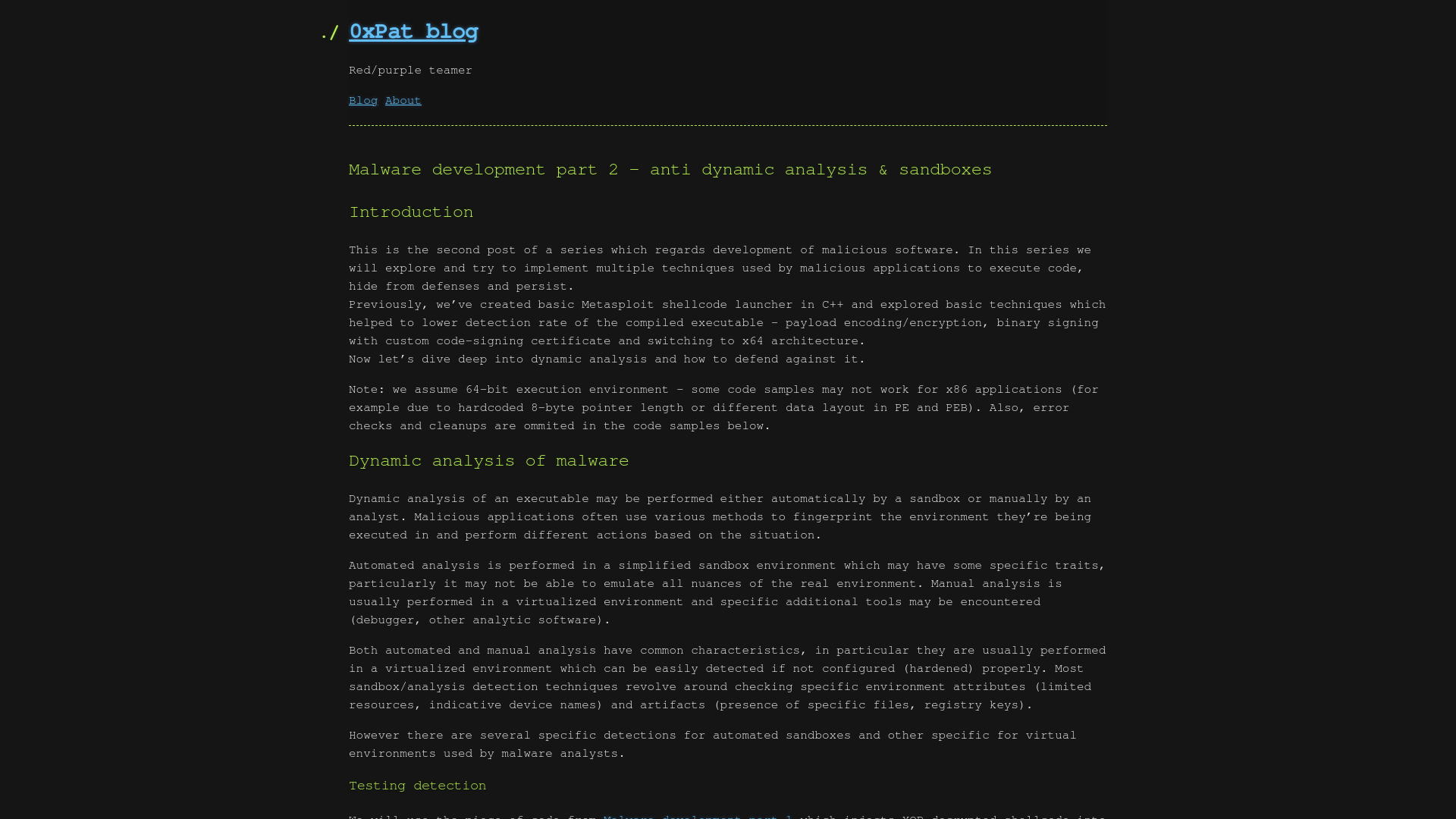 Malware development part 2 - anti dynamic analysis & sandboxes – 0xPat blog – Red/purple teamer