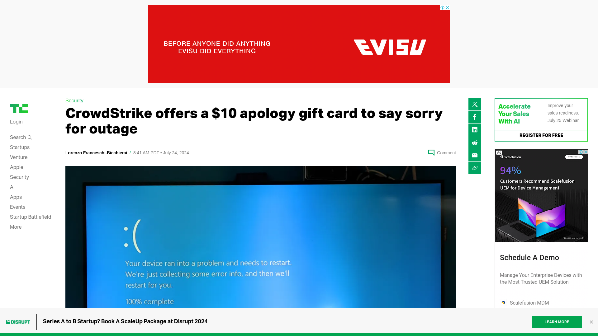 CrowdStrike offers a $10 apology gift card to say sorry for outage | TechCrunch