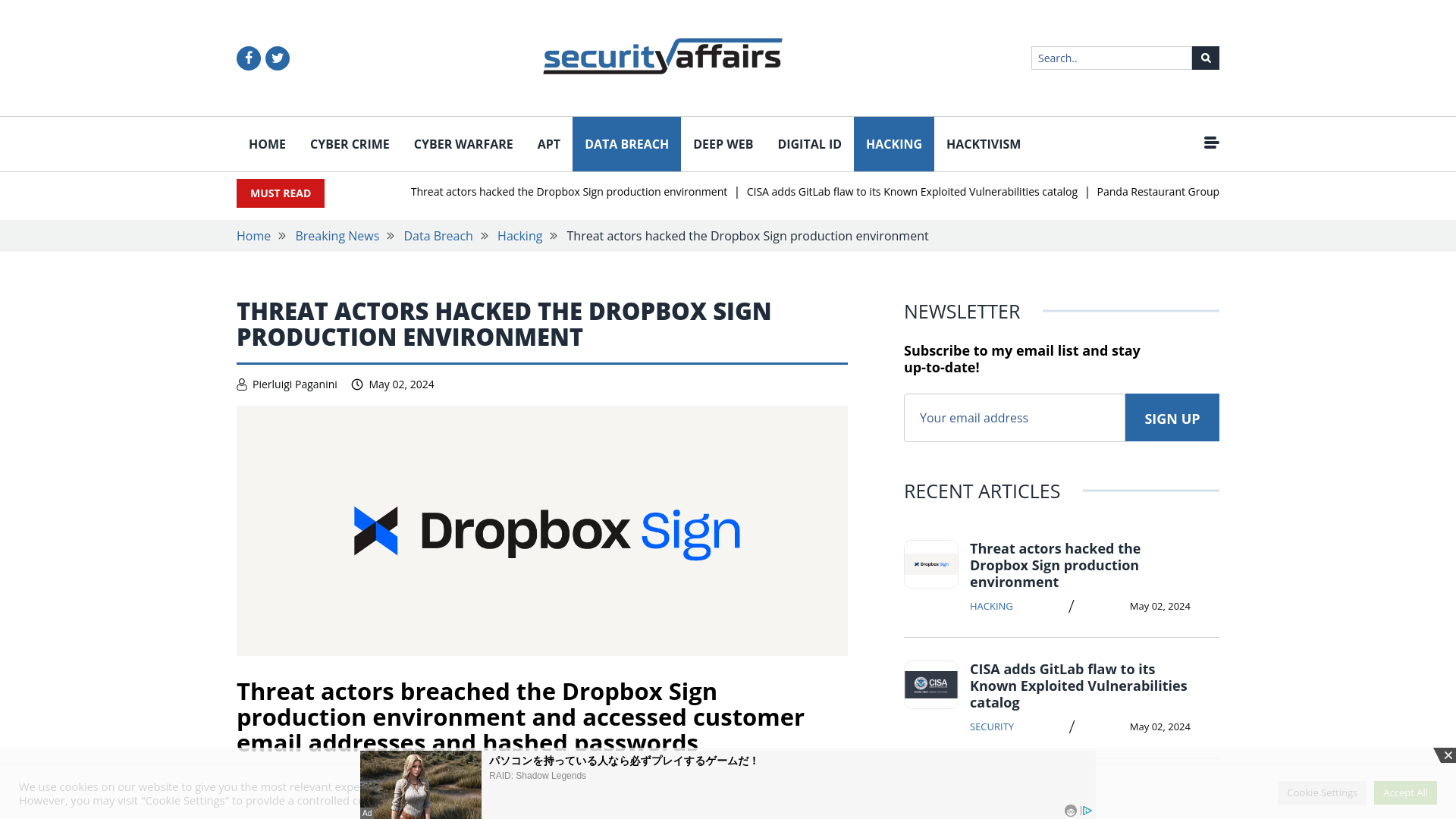 Threat actors hacked the Dropbox Sign production environment