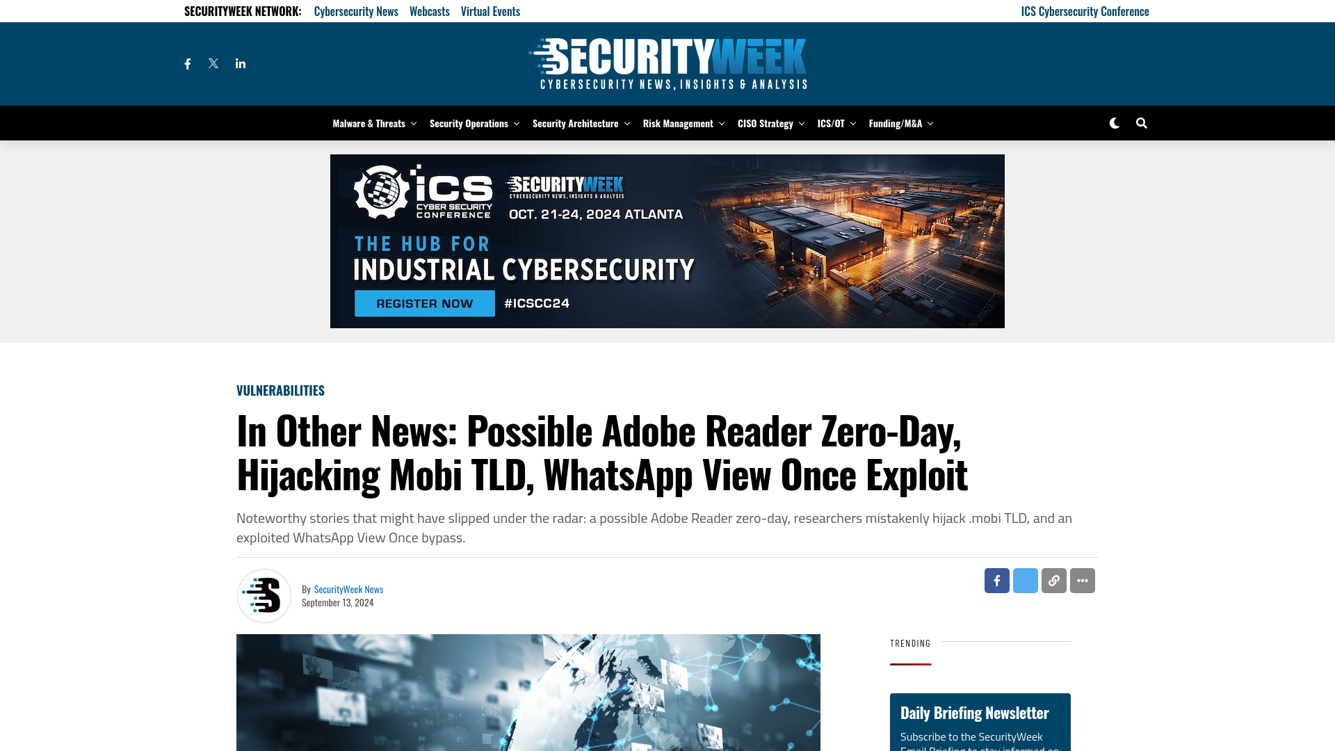 In Other News: Possible Adobe Reader Zero-Day, Hijacking Mobi TLD, WhatsApp View Once Exploit - SecurityWeek