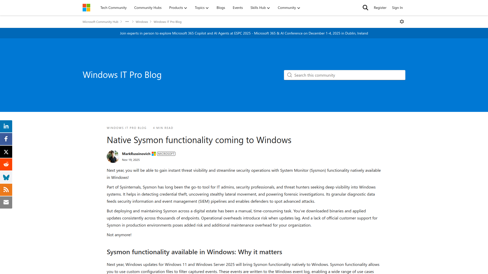 Native Sysmon functionality coming to Windows | Microsoft Community Hub