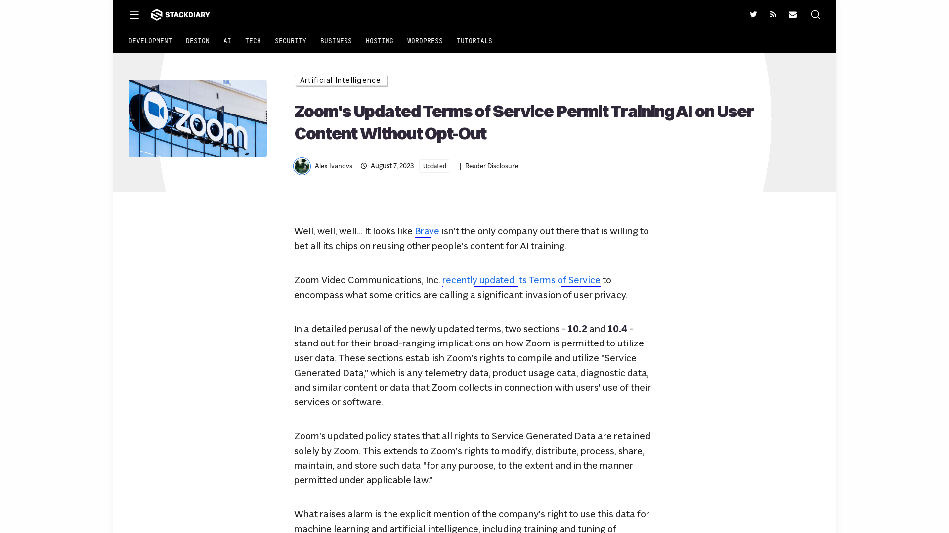 Zoom's Updated Terms of Service Permit Training AI on User Content Without Opt-Out