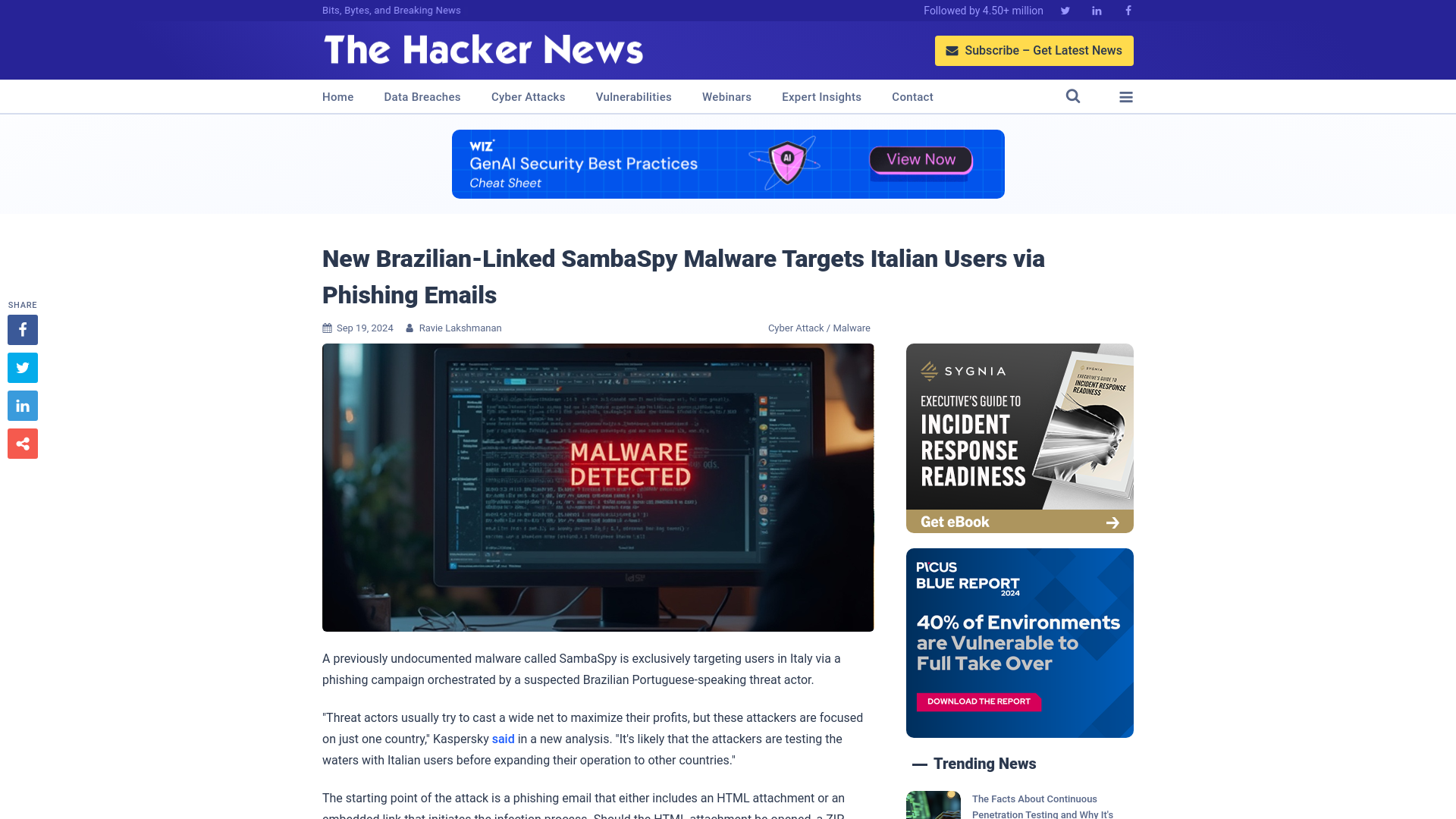 New Brazilian-Linked SambaSpy Malware Targets Italian Users via Phishing Emails