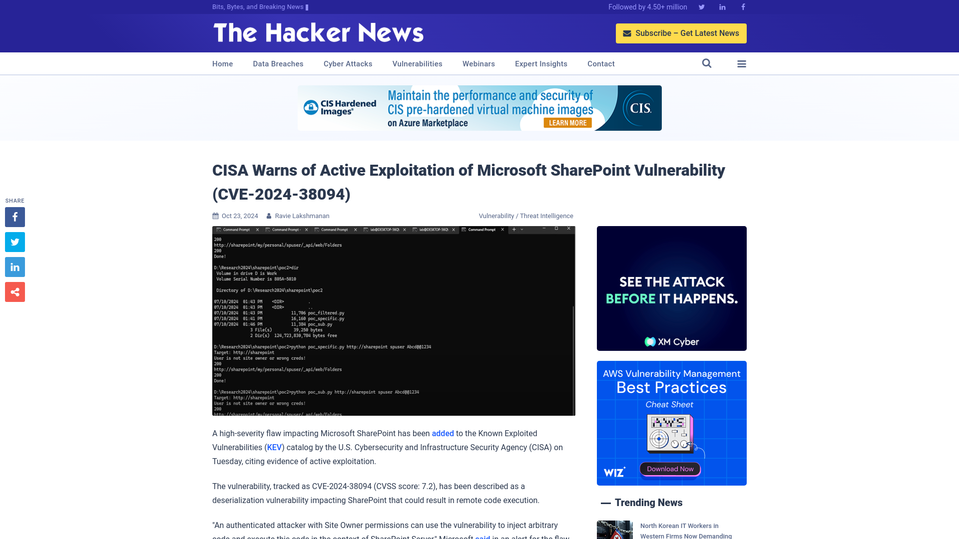 CISA Warns of Active Exploitation of Microsoft SharePoint Vulnerability (CVE-2024-38094)