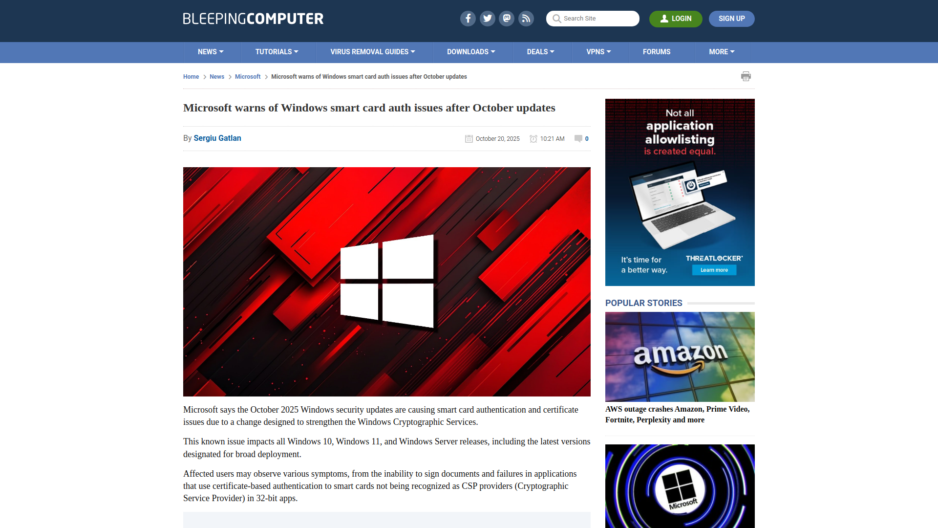 Microsoft warns of Windows smart card auth issues after October updates