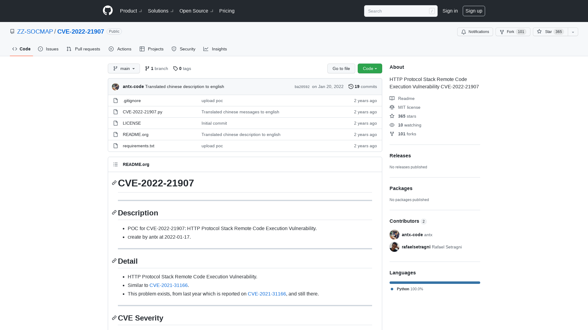 GitHub - ZZ-SOCMAP/CVE-2022-21907: HTTP Protocol Stack Remote Code Execution Vulnerability CVE-2022-21907