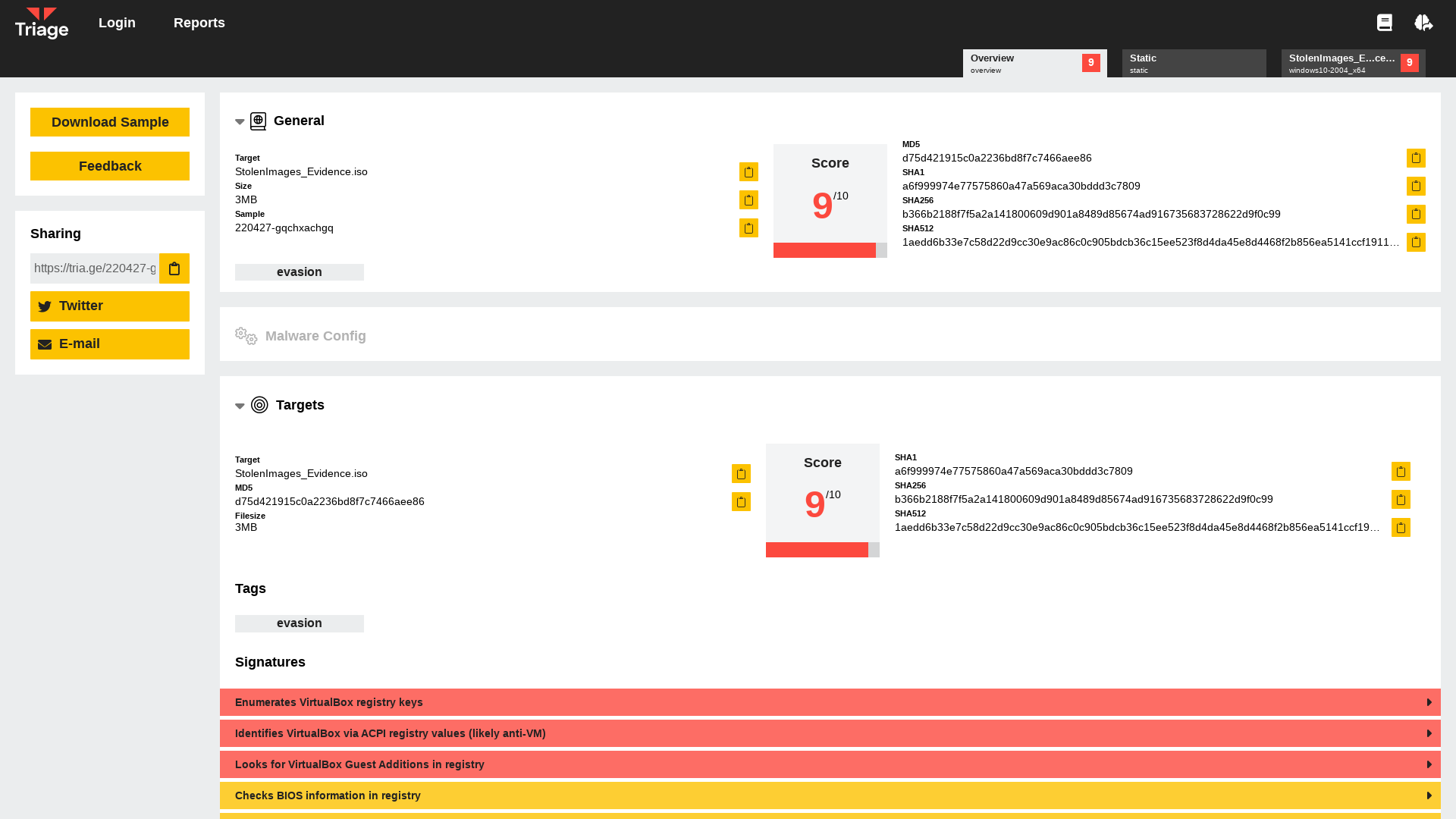 Hatching Triage | Malware sandboxing report by Hatching Triage