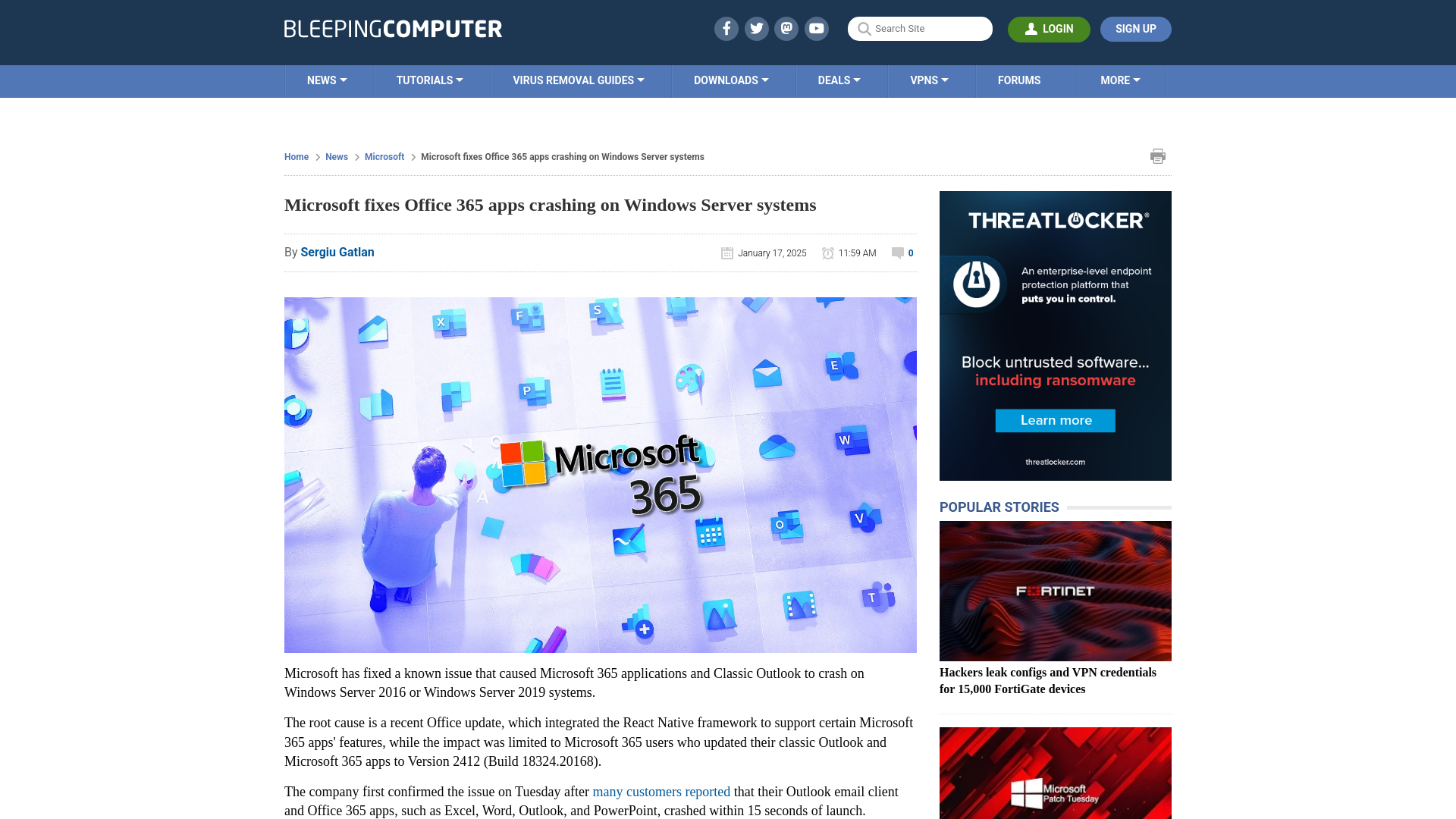 Microsoft fixes Office 365 apps crashing on Windows Server systems