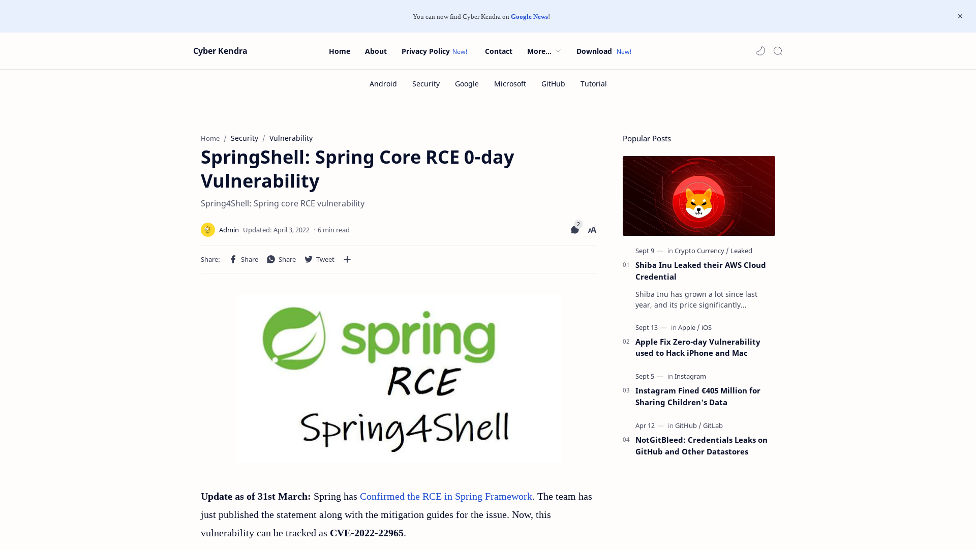 SpringShell: Spring Core RCE 0-day Vulnerability - Cyber Kendra