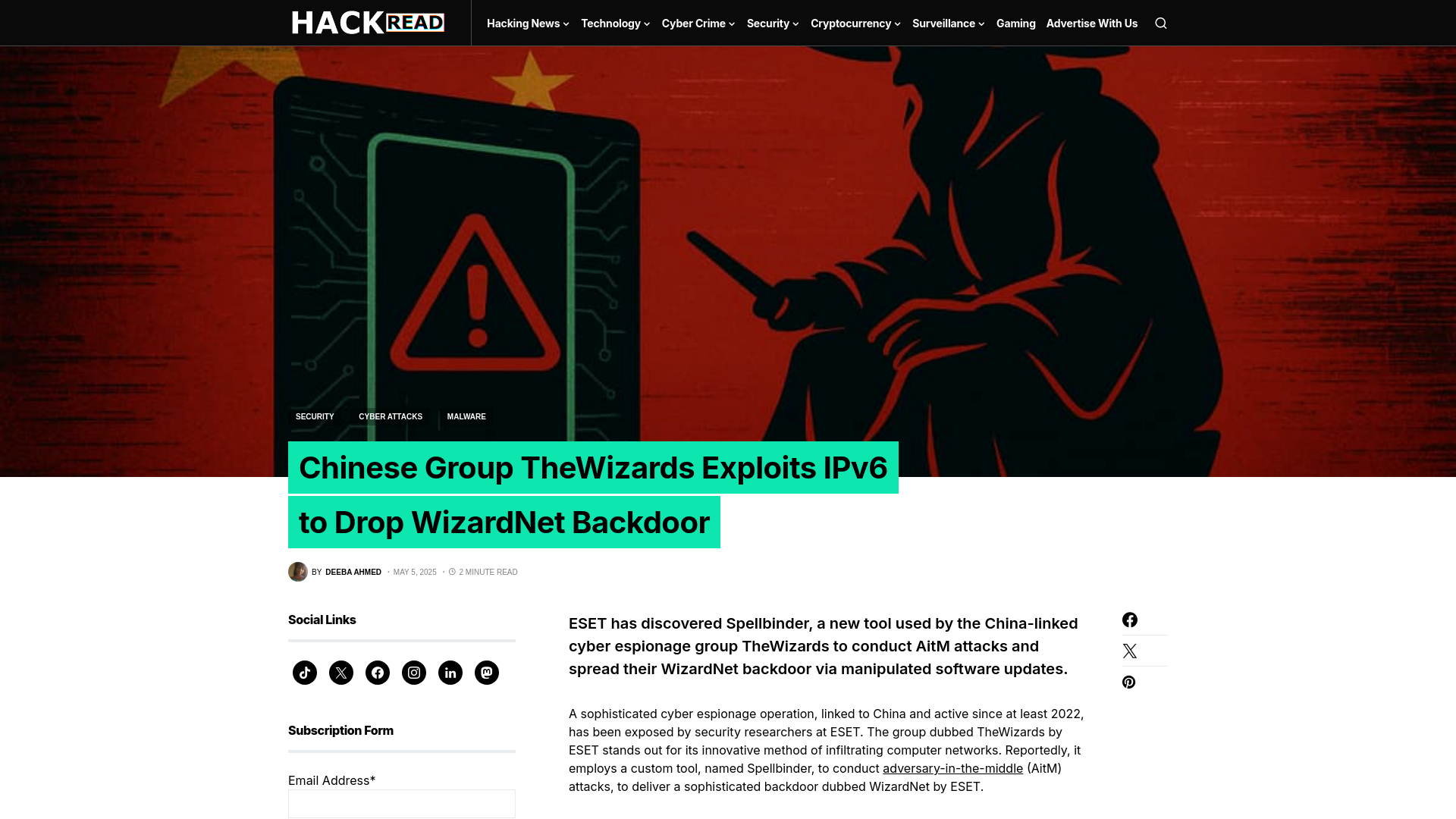 Chinese Group TheWizards Exploits IPv6 to Drop WizardNet Backdoor
