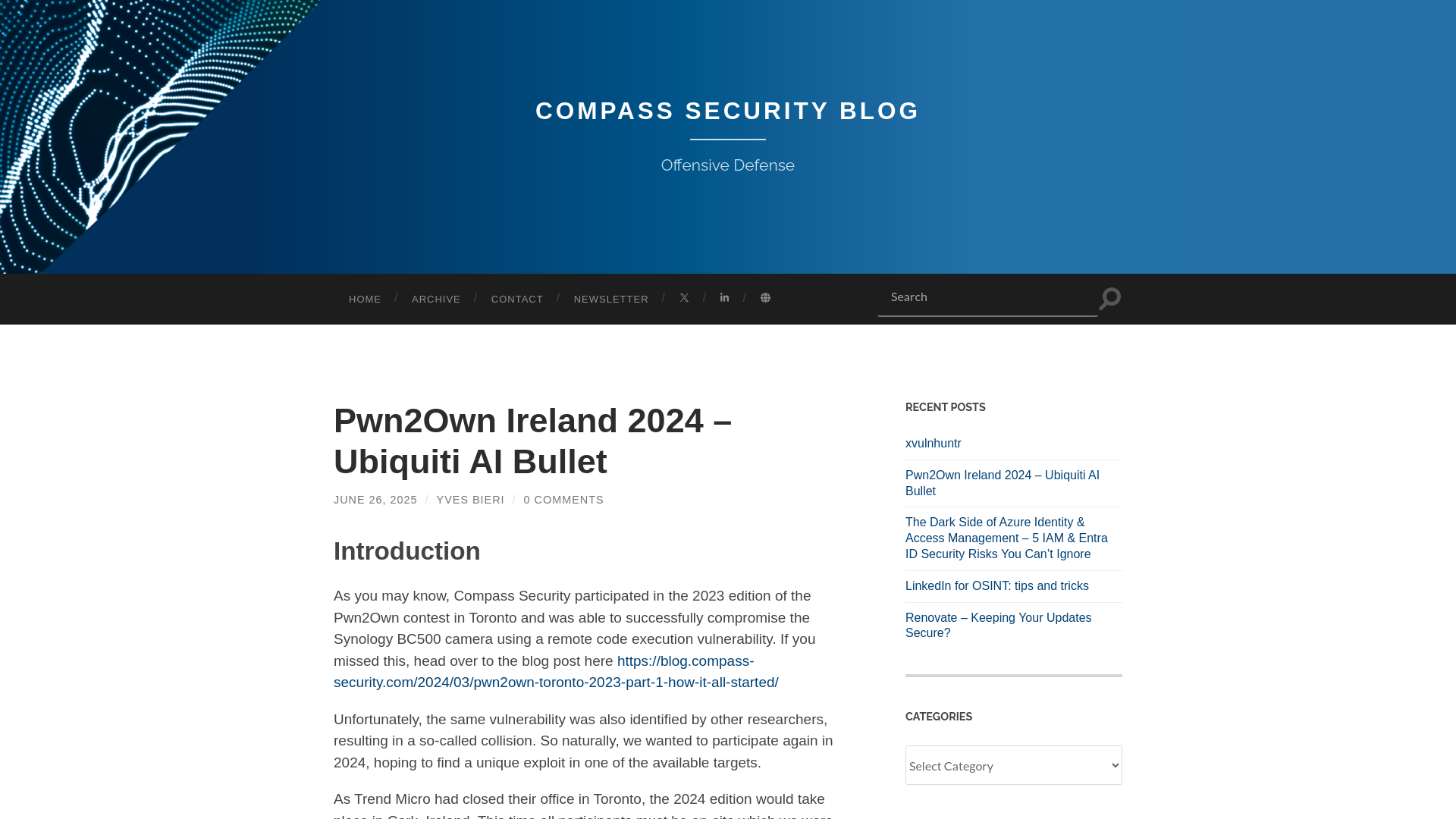 Pwn2Own Ireland 2024 – Ubiquiti AI Bullet – Compass Security Blog