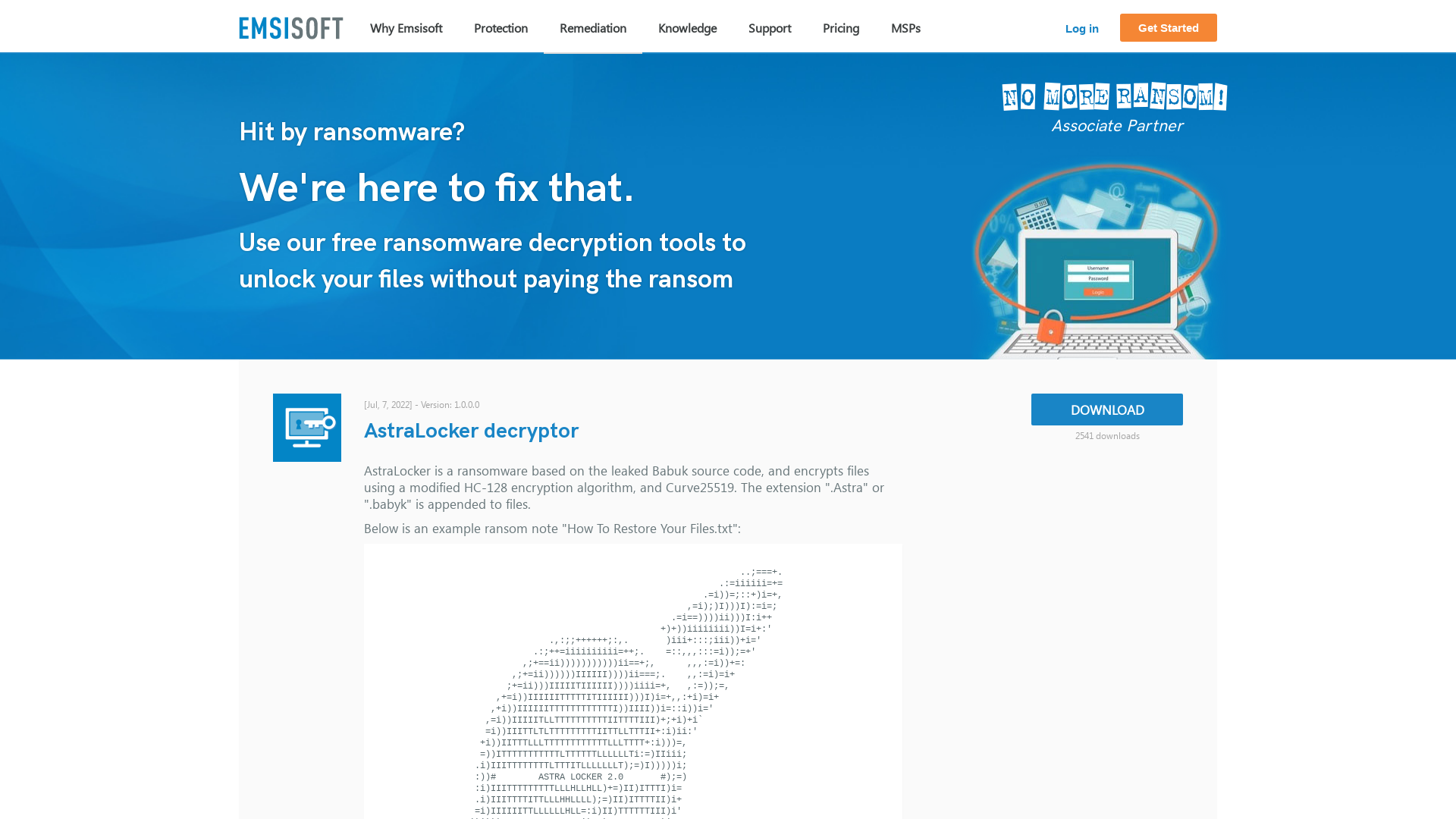 AstraLocker decryptor - Emsisoft: Free Ransomware Decryption Tools