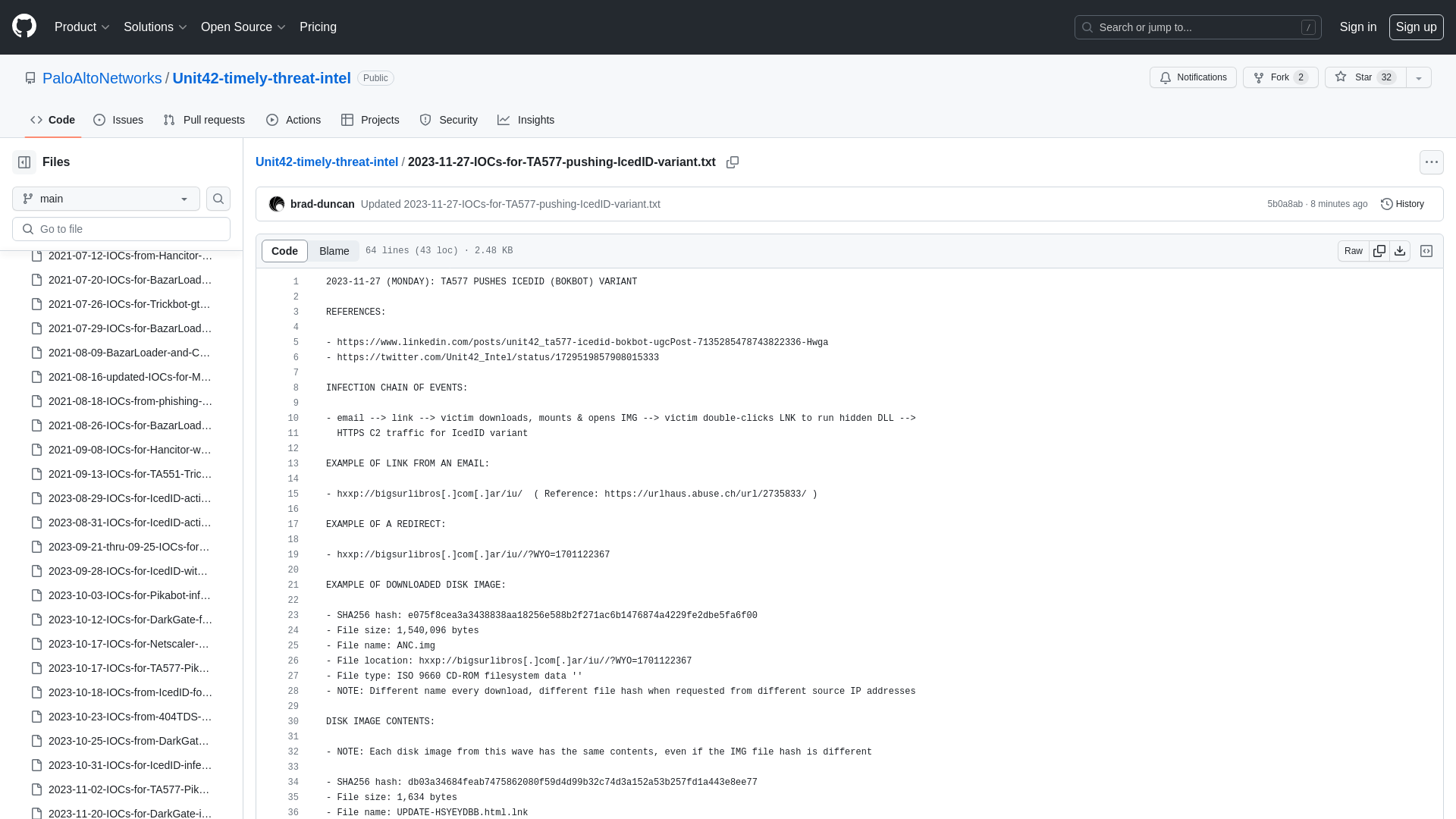 Unit42-timely-threat-intel/2023-11-27-IOCs-for-TA577-pushing-IcedID-variant.txt at main · PaloAltoNetworks/Unit42-timely-threat-intel · GitHub