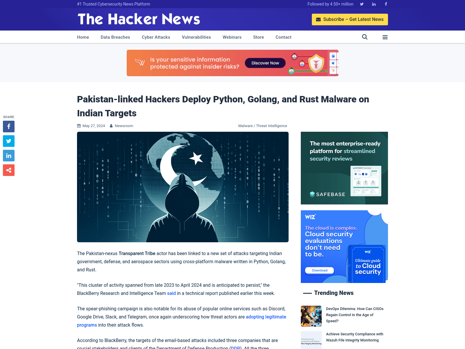 Pakistan-linked Hackers Deploy Python, Golang, and Rust Malware on Indian Targets