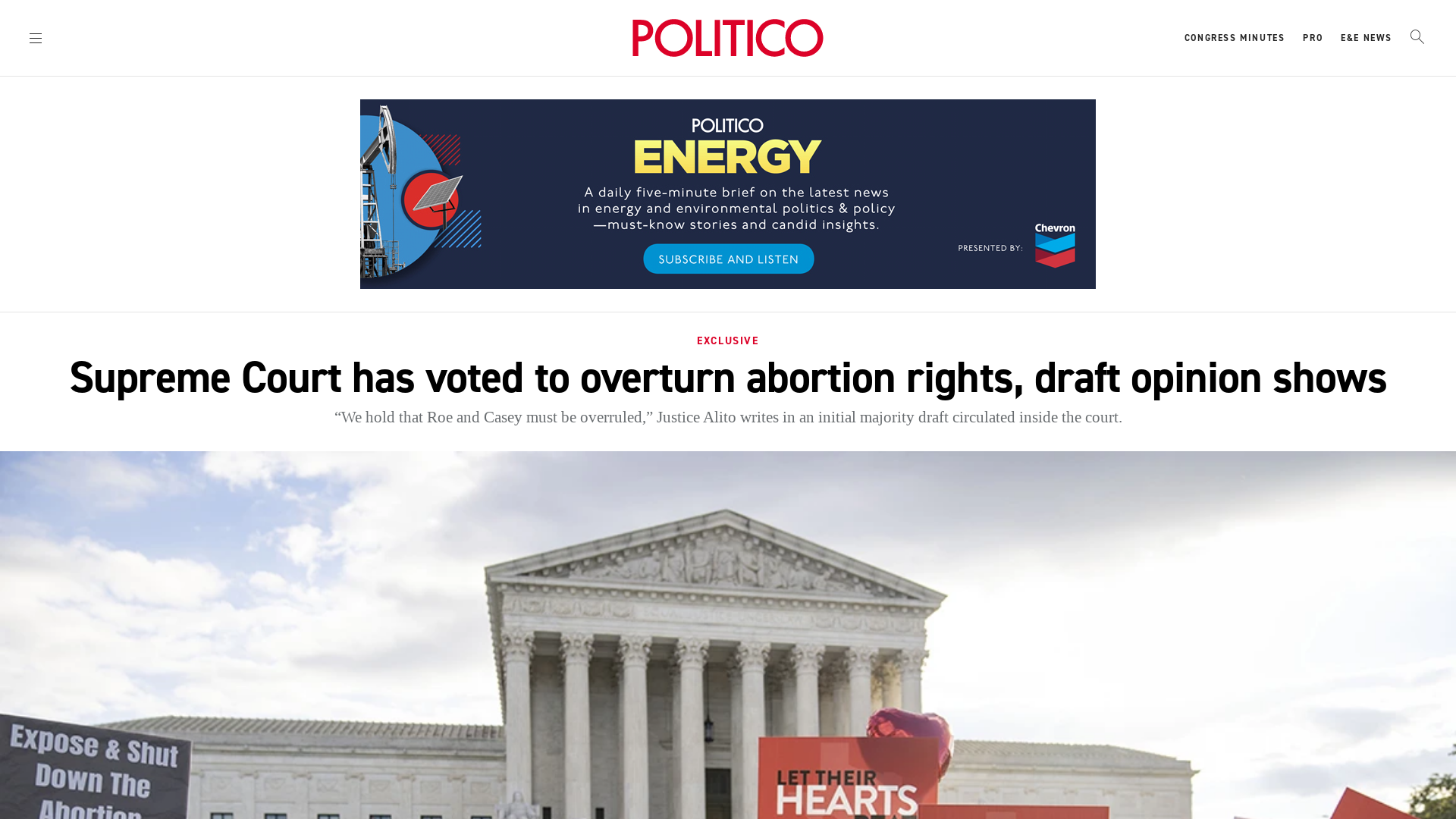 Supreme Court has voted to overturn abortion rights, draft opinion shows - POLITICO