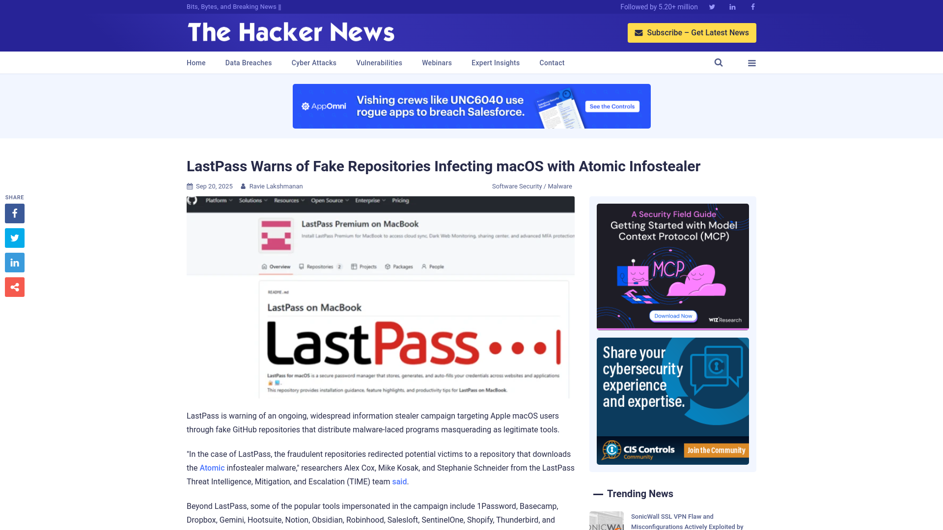 LastPass Warns of Fake Repositories Infecting macOS with Atomic Infostealer