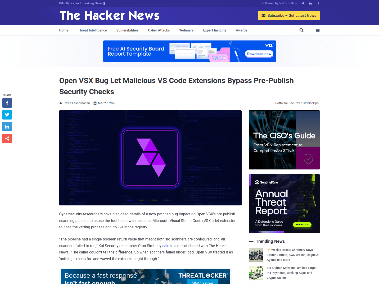 Open VSX Bug Let Malicious VS Code Extensions Bypass Pre-Publish Security Checks