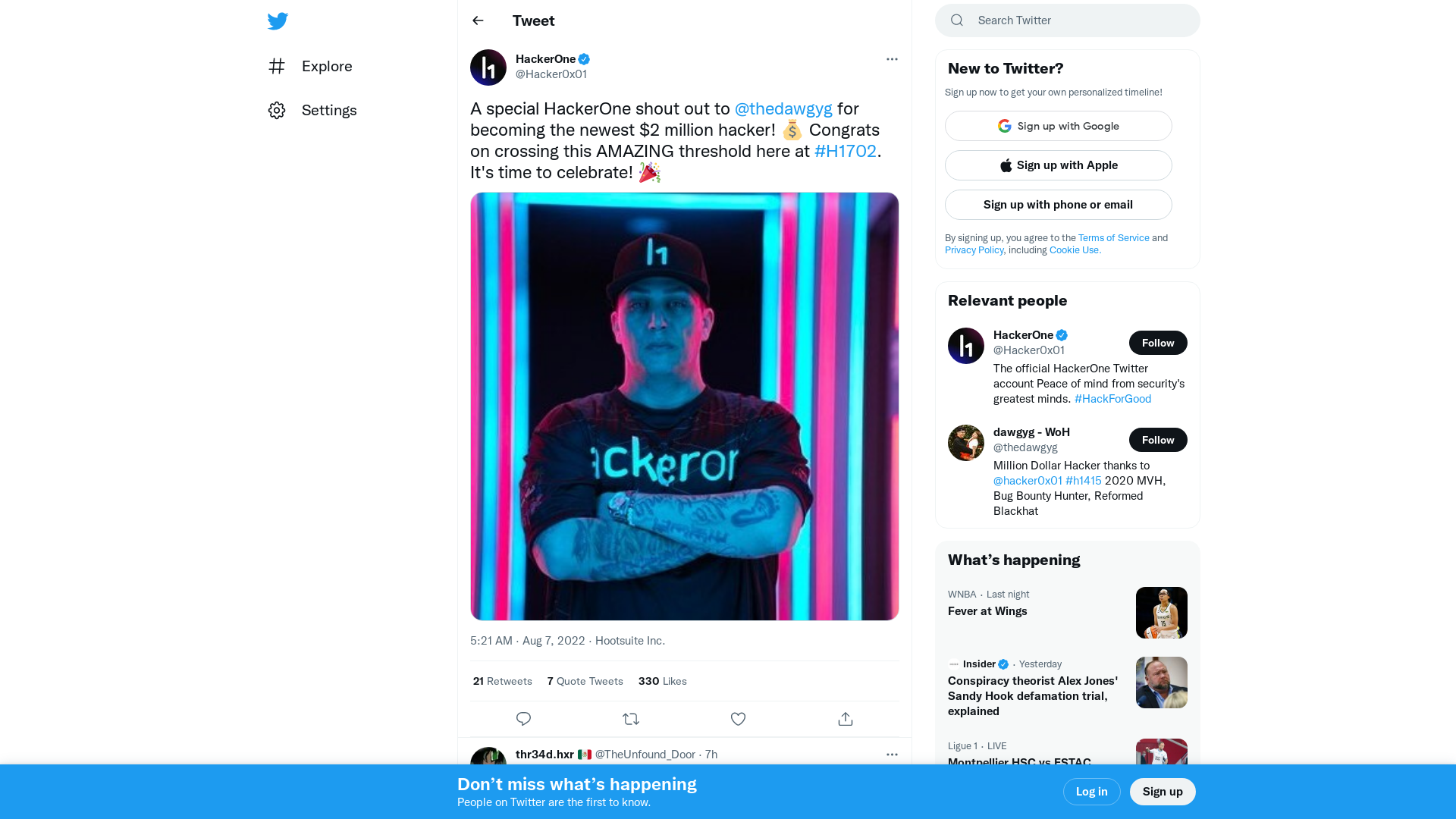HackerOne on Twitter: "A special HackerOne shout out to @thedawgyg for becoming the newest $2 million hacker! 💰 Congrats on crossing this AMAZING threshold here at #H1702. It's time to celebrate! 🎉 https://t.co/E5aEiWuour" / Twitter