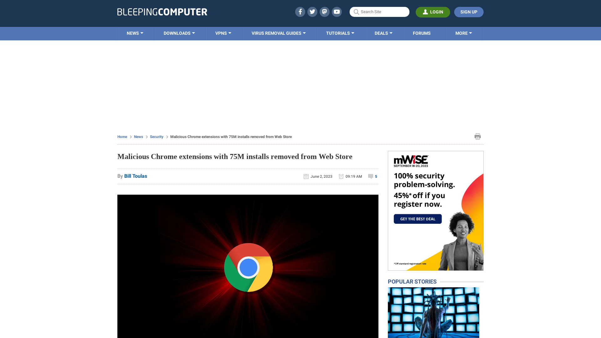 Malicious Chrome extensions with 75M installs removed from Web Store