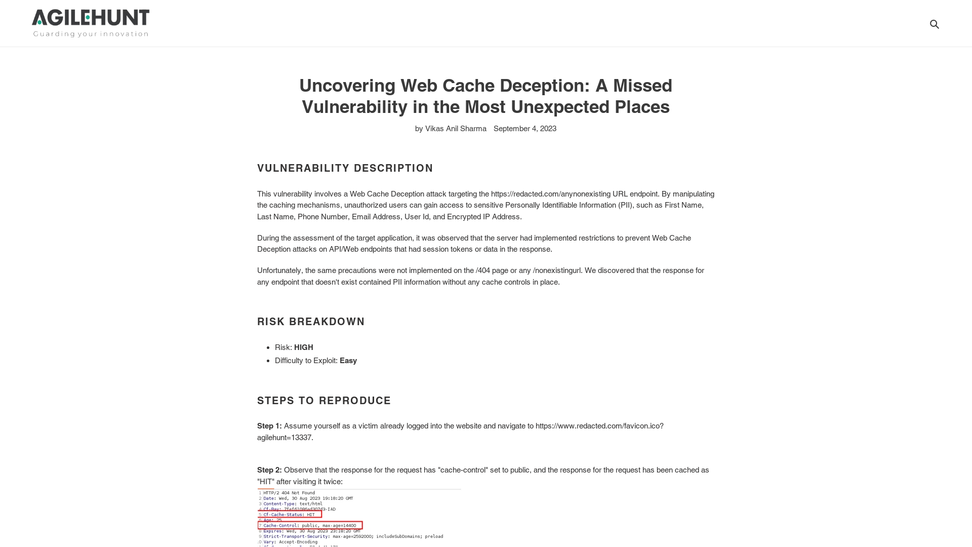 Uncovering Web Cache Deception: A Missed Vulnerability in the Most Une – Agilehunt