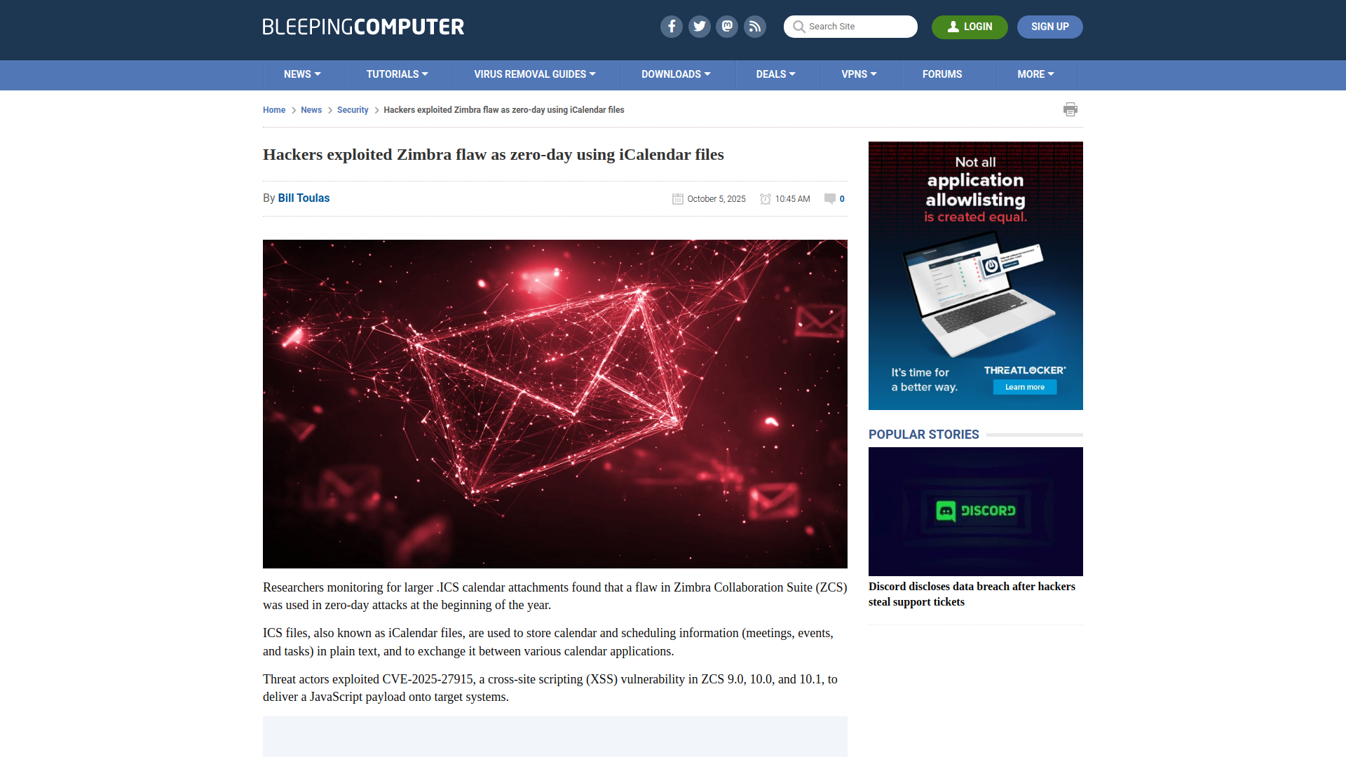 Hackers exploited Zimbra flaw as zero-day using iCalendar files