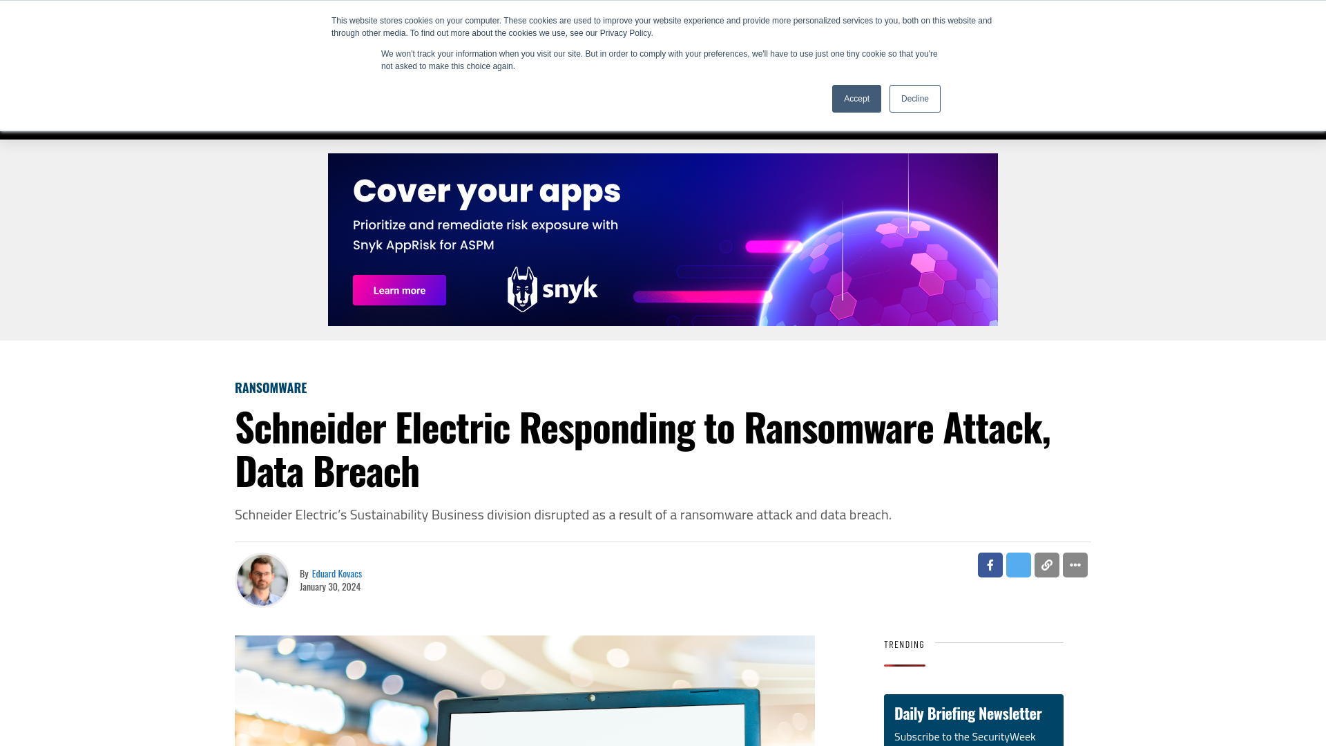 Schneider Electric Responding to Ransomware Attack, Data Breach  - SecurityWeek