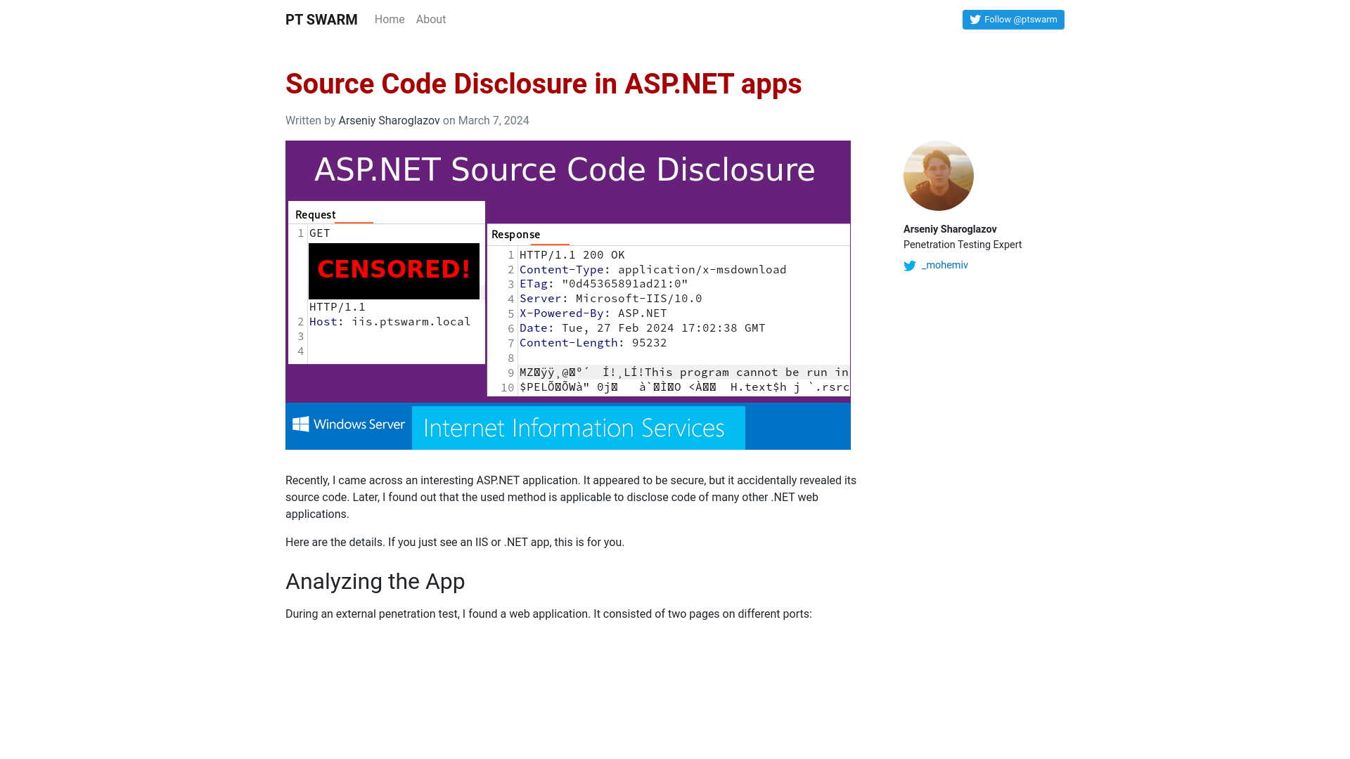 Source Code Disclosure in ASP.NET apps – PT SWARM